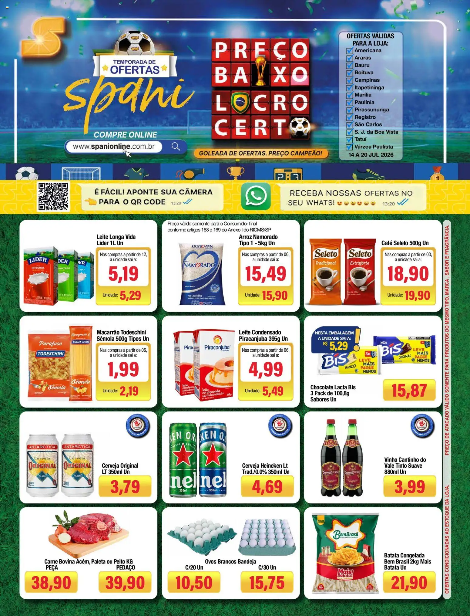 Spani Atacadista Folheto - válido de 14/07/2026 | Página: 1 | Produtos: Ovos, Café, Cerveja Heineken, Carne