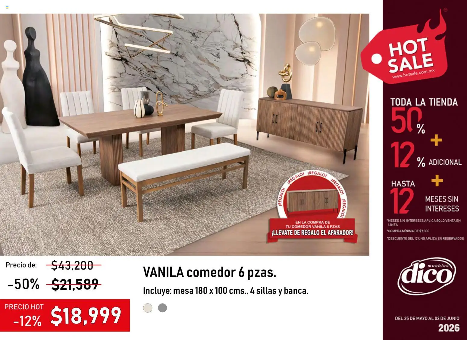 Nuevas ofertas de Muebles Dico válidas en toda la República Mexicana desde el 25.05.2026. ¡Encuentra las mejores ofertas en Muebles Dico Hot Sale! | Página: 42 | Productos: Mesa, Aparador