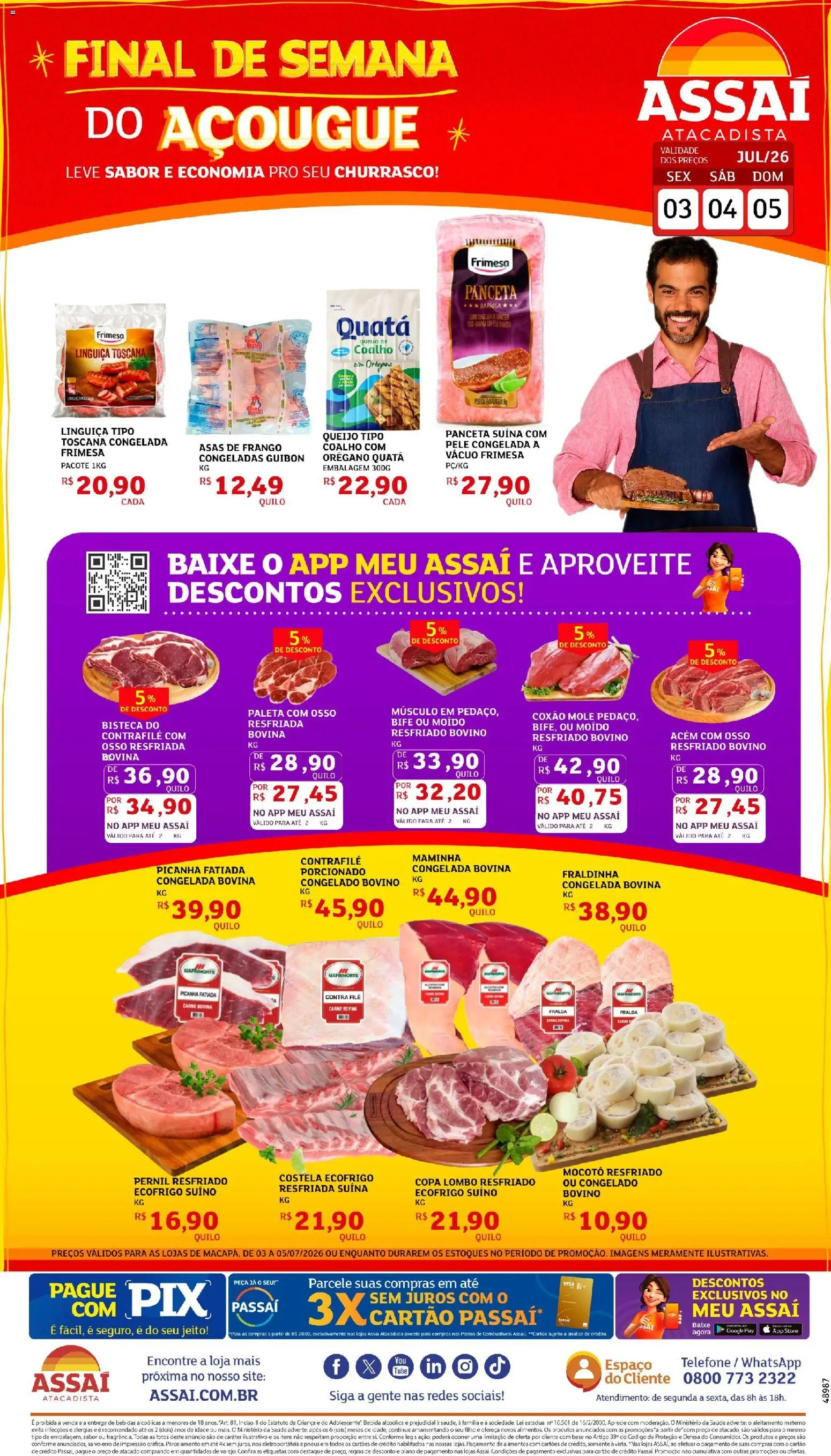 Assaí Atacadista Folheto - válido de 03/07/2026 | Página: 1 | Produtos: Maminha, Queijo, Bebida, Frango