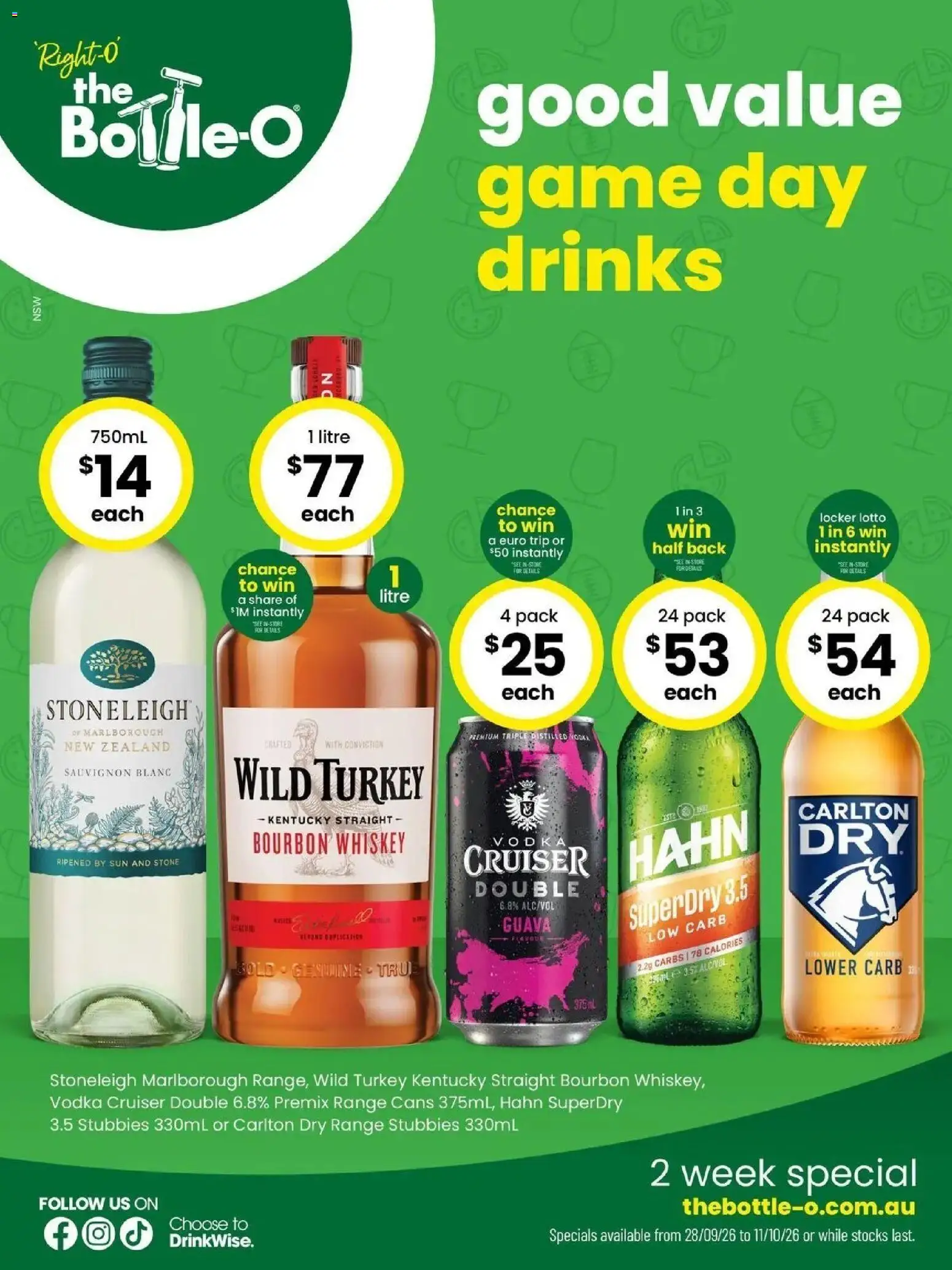 The Bottle-O - Good value game day drinks 28/09 - 28/09/2026 > weekly / monthly specials | Page: 1 | Products: Drinks, Whiskey, Turkey, Game