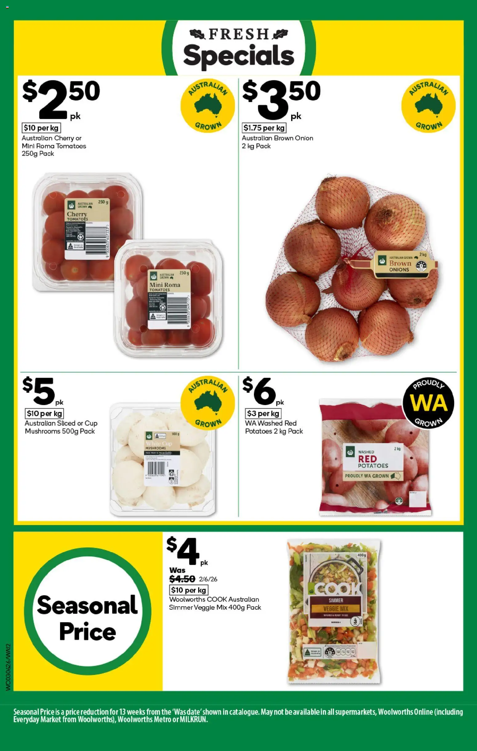 Woolworths catalogue - valid from 03.06.2026 | Page: 12 | Products: Tomatoes, Mushrooms, Potatoes, Onions