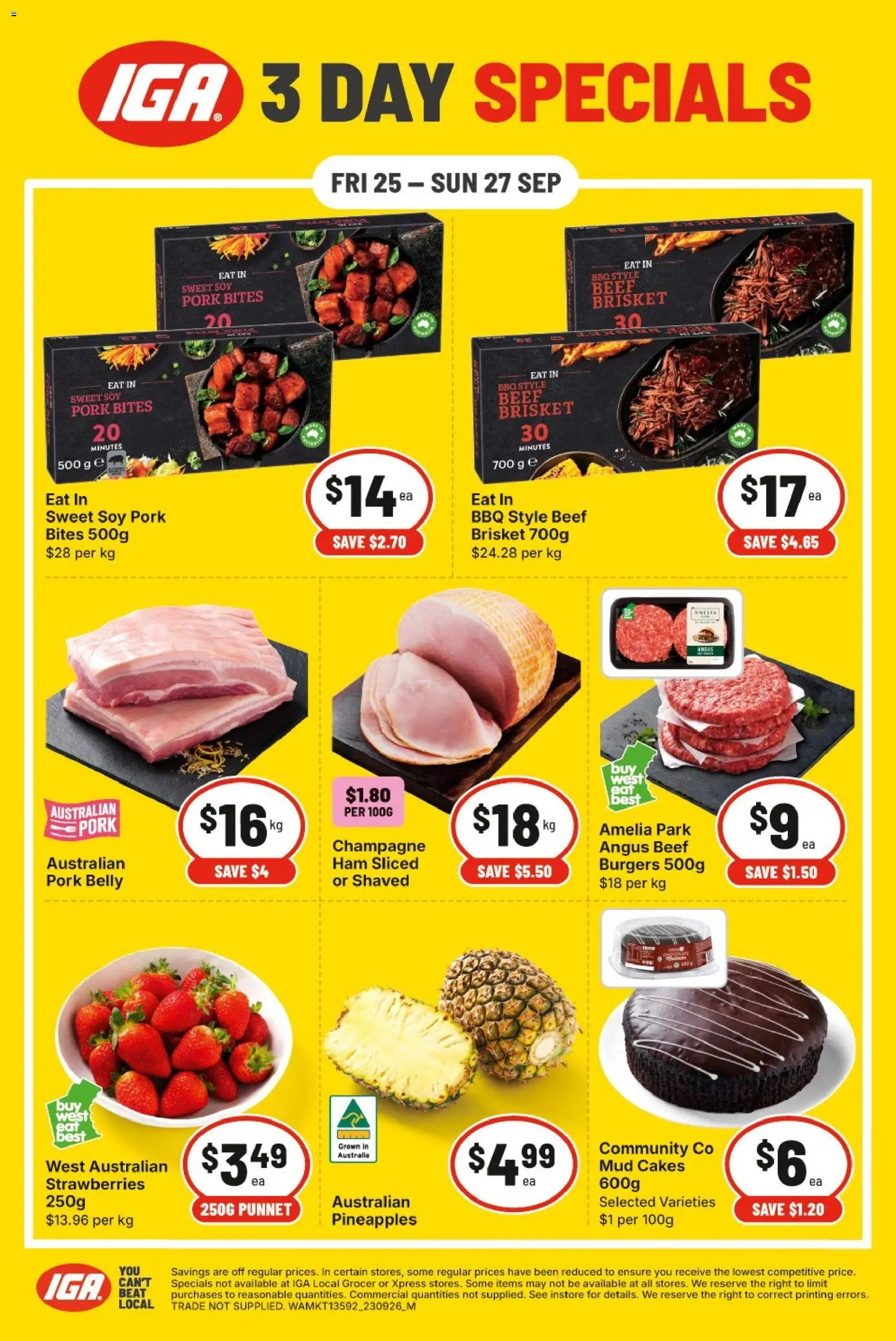 IGA catalogue - valid from 25/09/2026 | Page: 1 | Products: Burgers, Pork, Strawberries, Pork belly