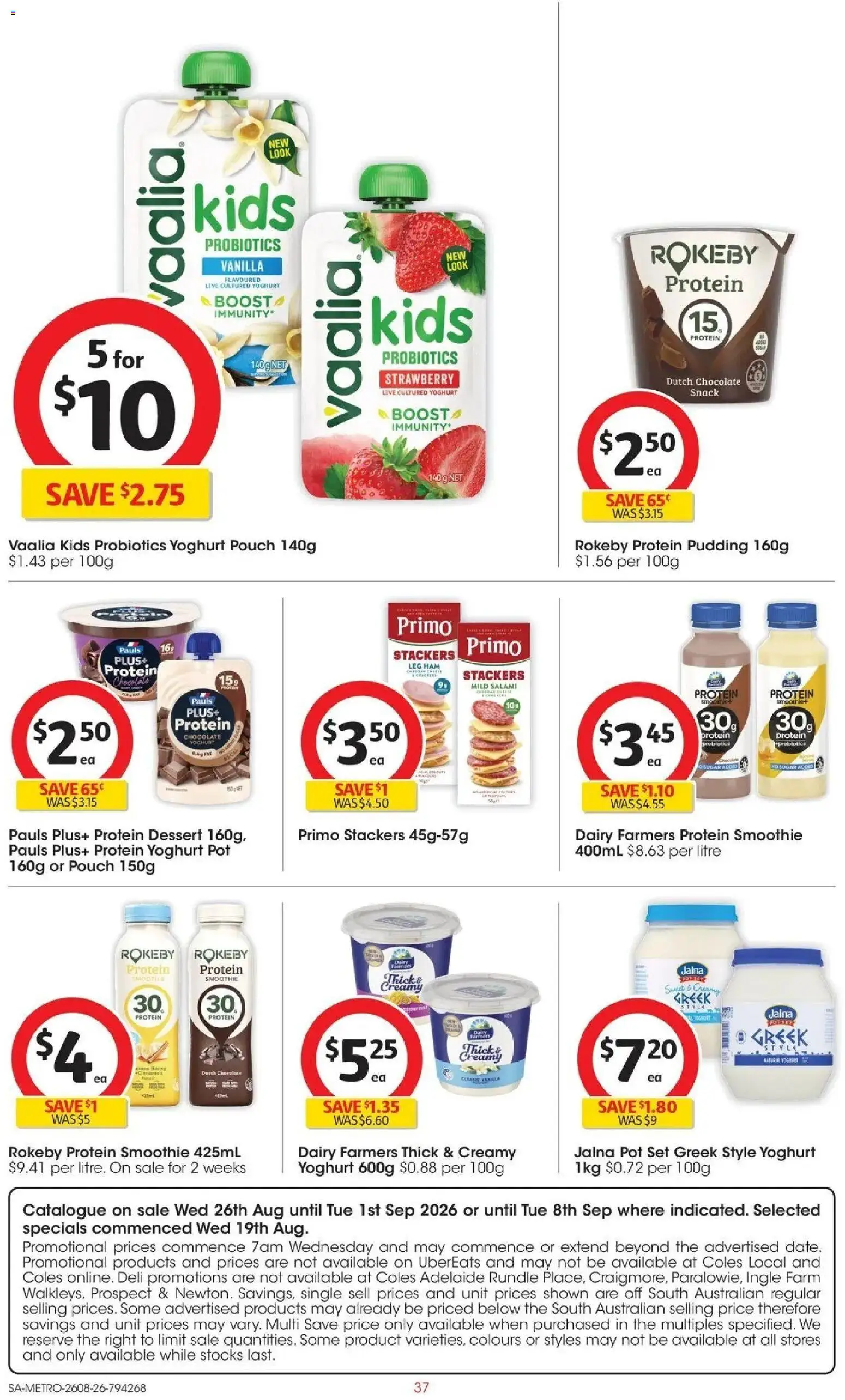 ﻿Coles catalogue valid from 26/08/2026 > Online Australia | Page: 37 | Products: Crackers, Cheese, Chocolate, Protein pudding