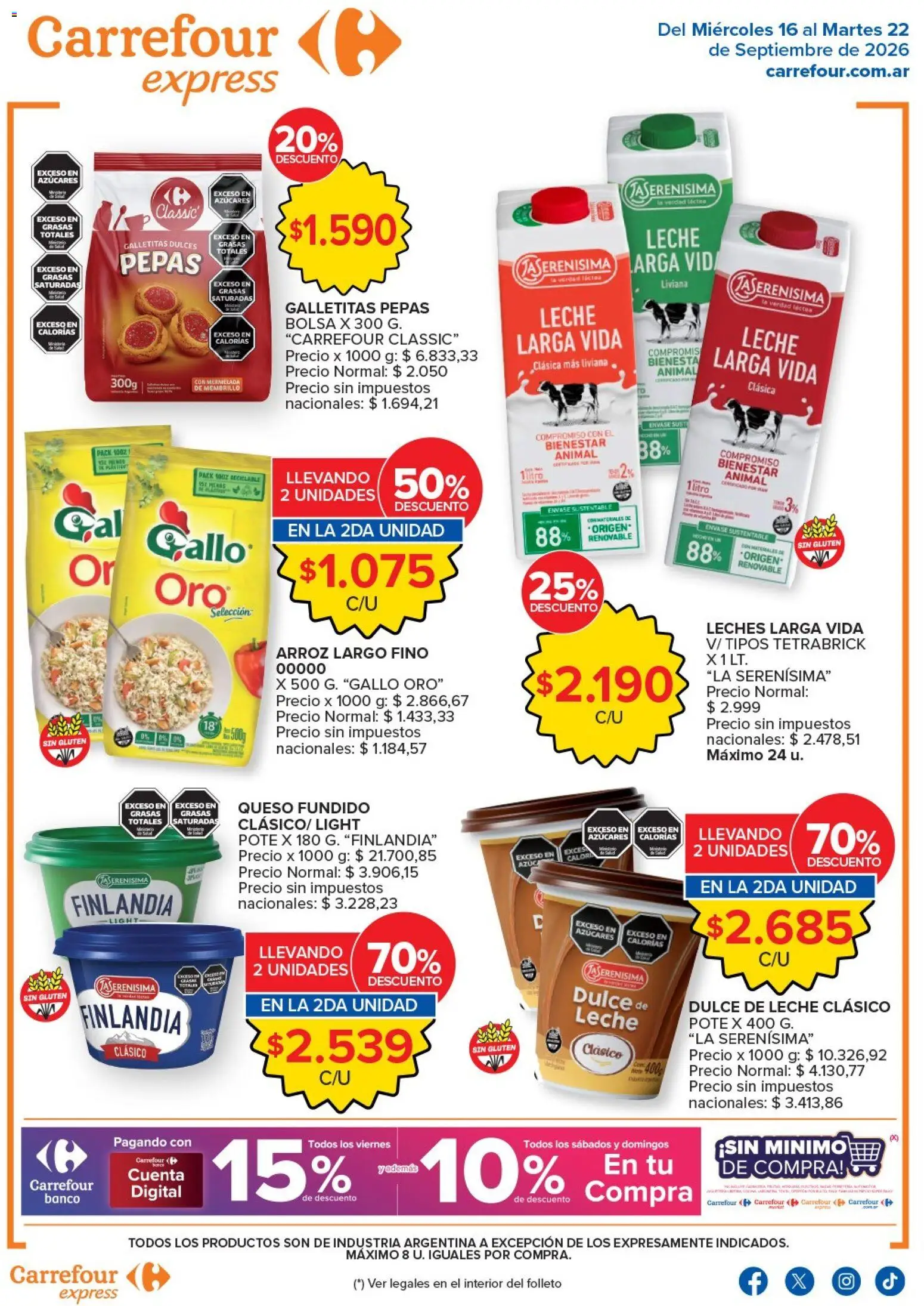 Carrefour - Carrefour Express Ofertas │ válido desde el 16/09/2026 | Página: 1 | Productos: Galletitas, Dulce, Queso, Arroz