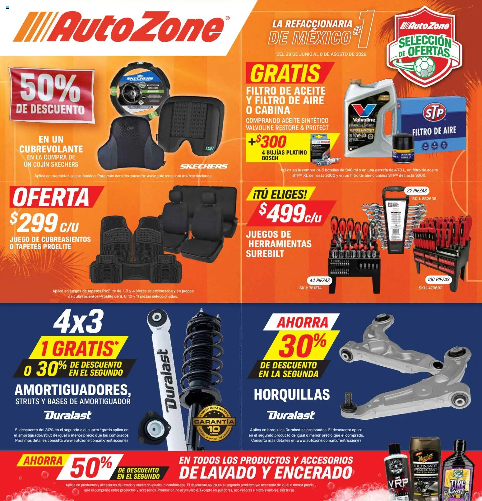 Nuevas ofertas de AutoZone válidas en toda la República Mexicana desde el 28/06/2026. ¡Encuentra las mejores ofertas en AutoZone catálogo! | Página: 1 | Productos: Aceite, Juego
