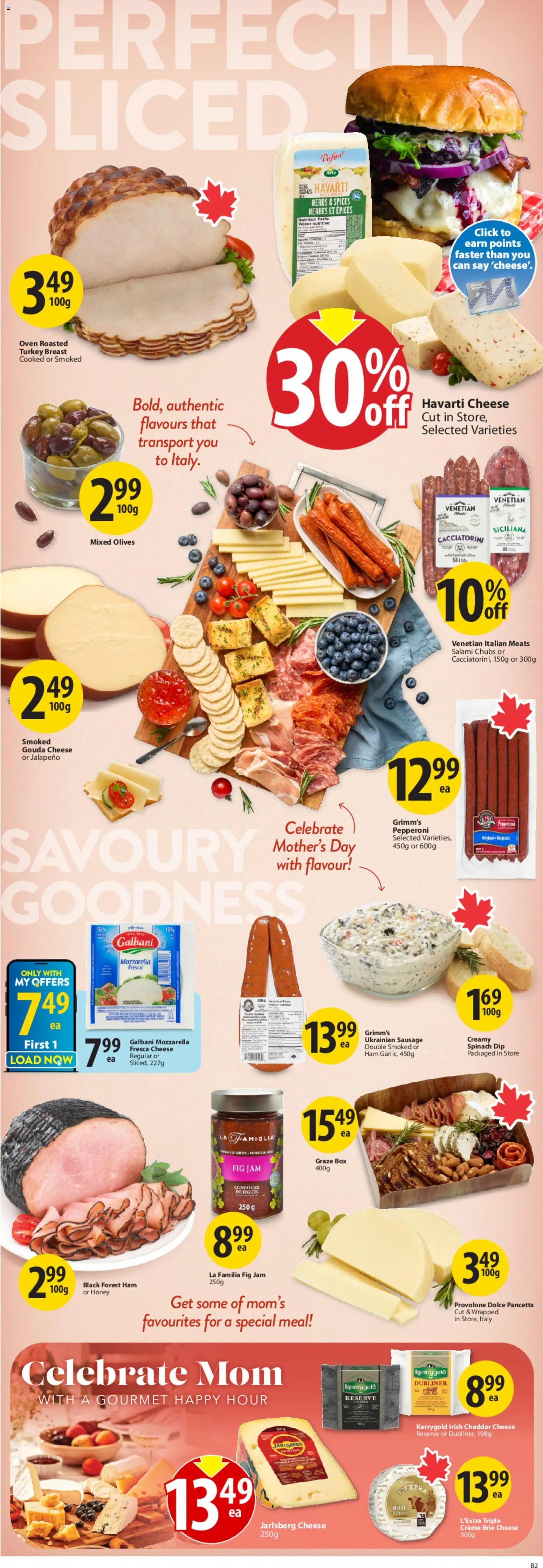 Save on foods flyer valid from 07.05.2026 | Page: 14 | Products: Turkey, Box, Cheese, Salami