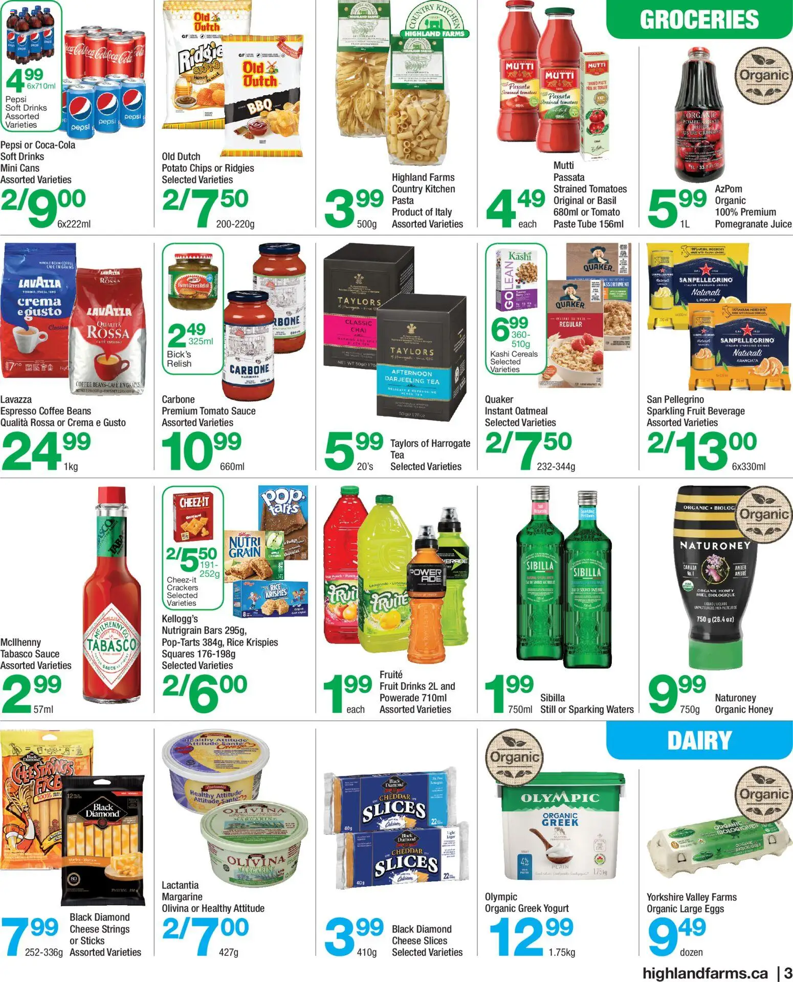 Highland Farms flyer valid from 21.05.2026 | Page: 3 | Products: Cereals, Pasta, Eggs, Coffee