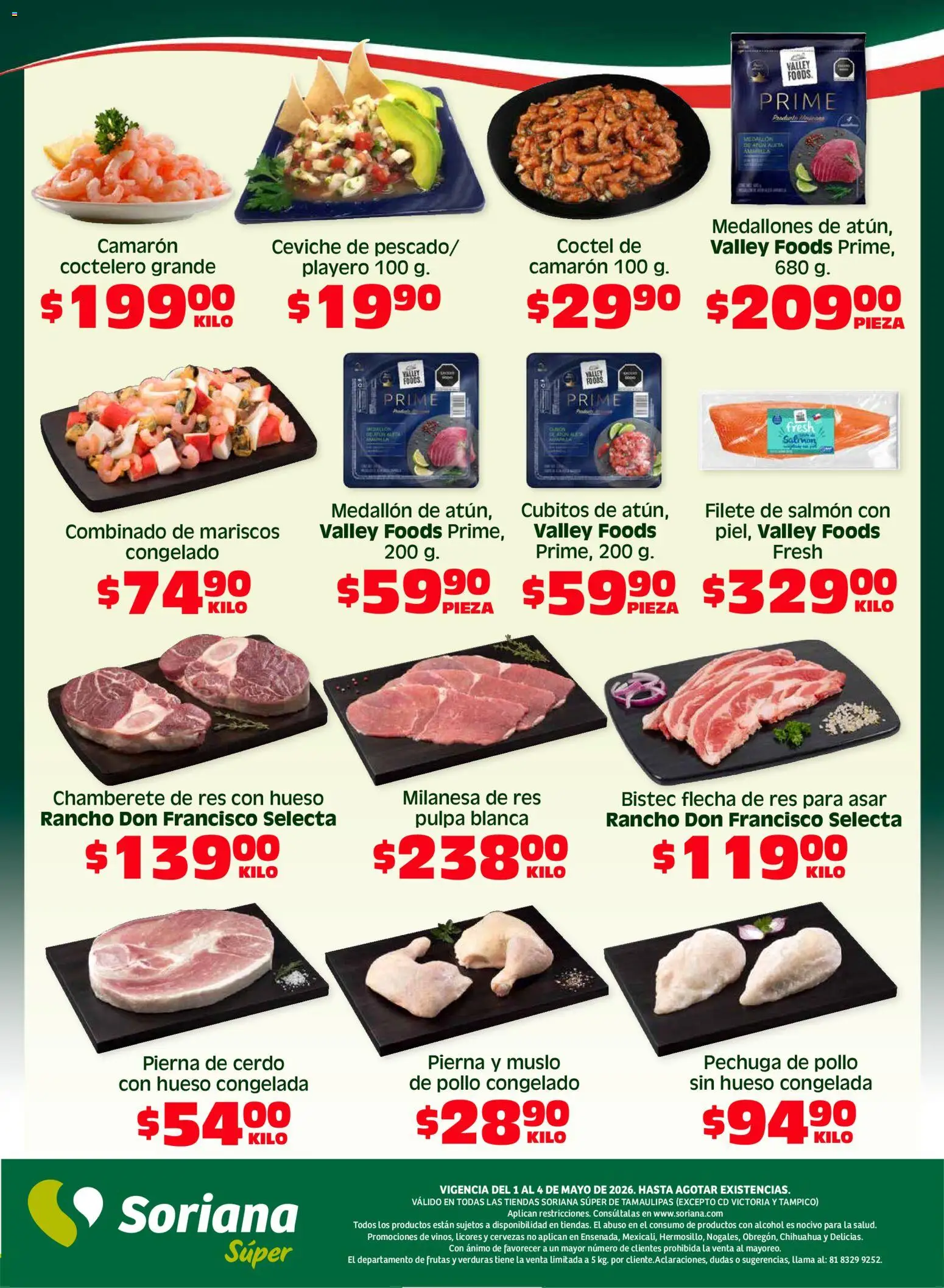 Nuevas ofertas de Soriana válidas en toda la República Mexicana desde el 01.05.2026. ¡Encuentra las mejores ofertas en Soriana Fin de Semana Súper: Tamaulipas (excepto Cd. Victoria y Tampico)! | Página: 5 | Productos: Pollo, Milanesa, Cerdo, Res