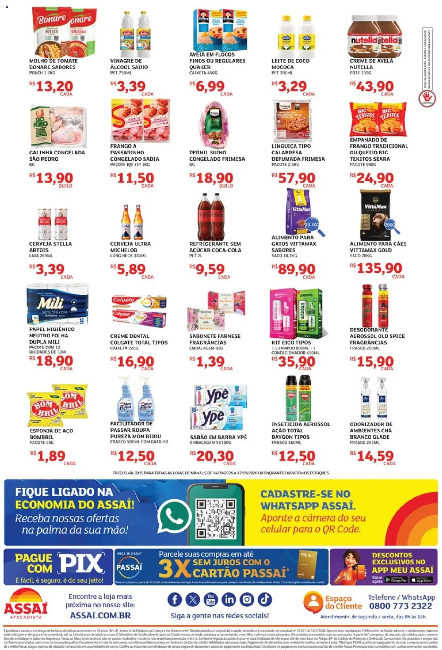 Assaí Atacadista Folheto - válido de 14/09/2026 | Página: 2 | Produtos: Sabão em barra, Queijo, Cerveja, Nutella