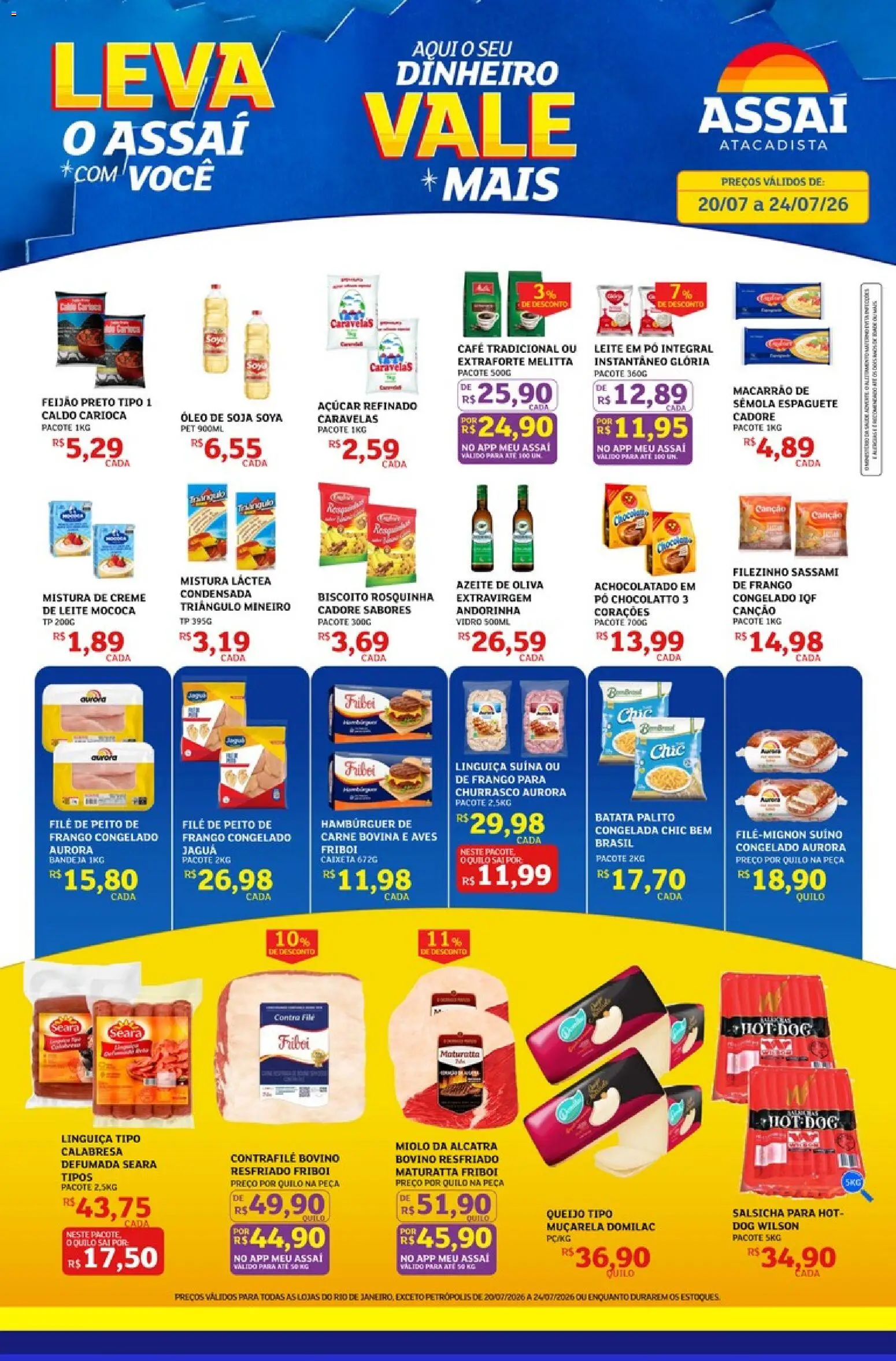 Assaí Atacadista Folheto - válido de 20/07/2026 | Página: 1 | Produtos: Feijão, Muçarela, Macarrão, Leite em pó