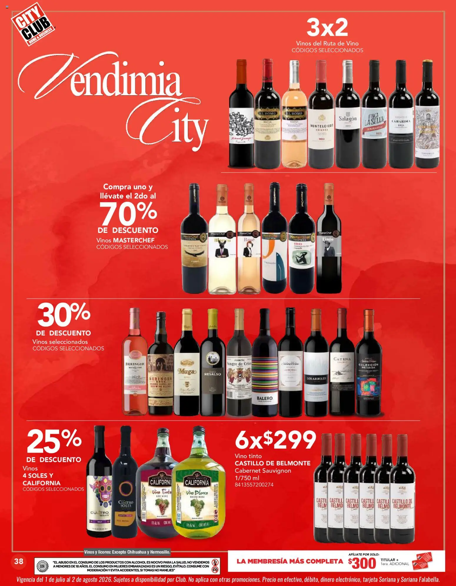 Nuevas ofertas de City Club válidas en toda la República Mexicana desde el 01/07/2026. ¡Encuentra las mejores ofertas en City Club catálogo! | Página: 38 | Productos: Vino
