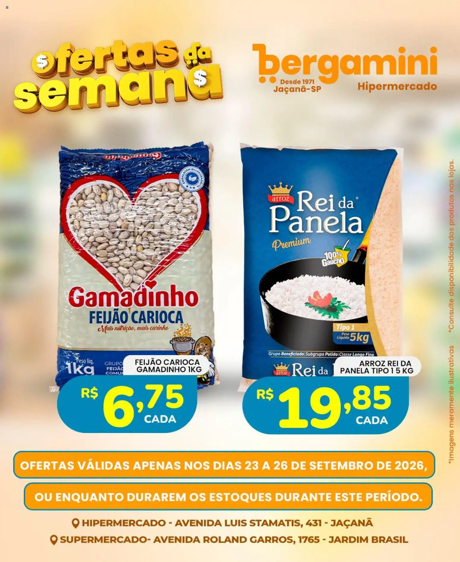 Supermercado Bergamini Folheto - válido de 23/09/2026 | Página: 3 | Produtos: Arroz rei da panela, Feijão, Panela, Arroz
