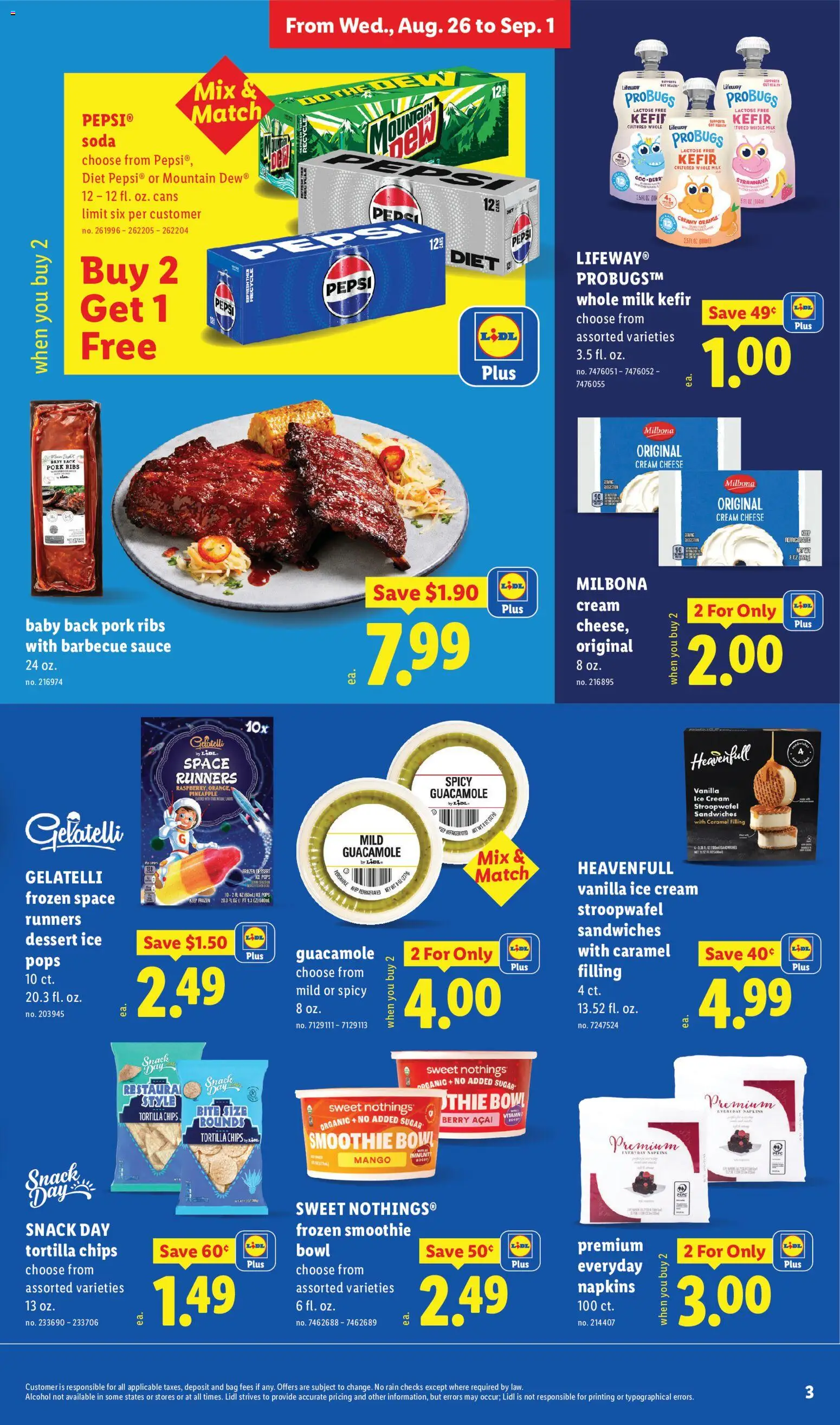 Lidl Weekly Ad - valid from 08/26/2026 | Page: 3 | Products: Milk, Chips, Kefir, Pepsi