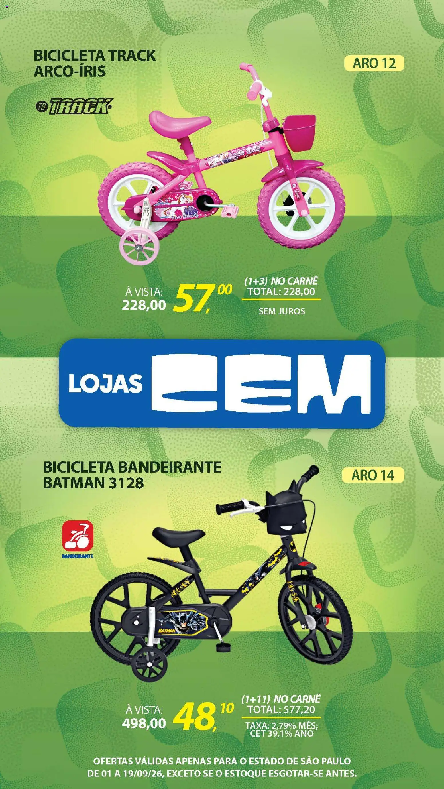Lojas Cem Folheto - válido de 01/09/2026 | Página: 33 | Produtos: Bicicleta, Carne