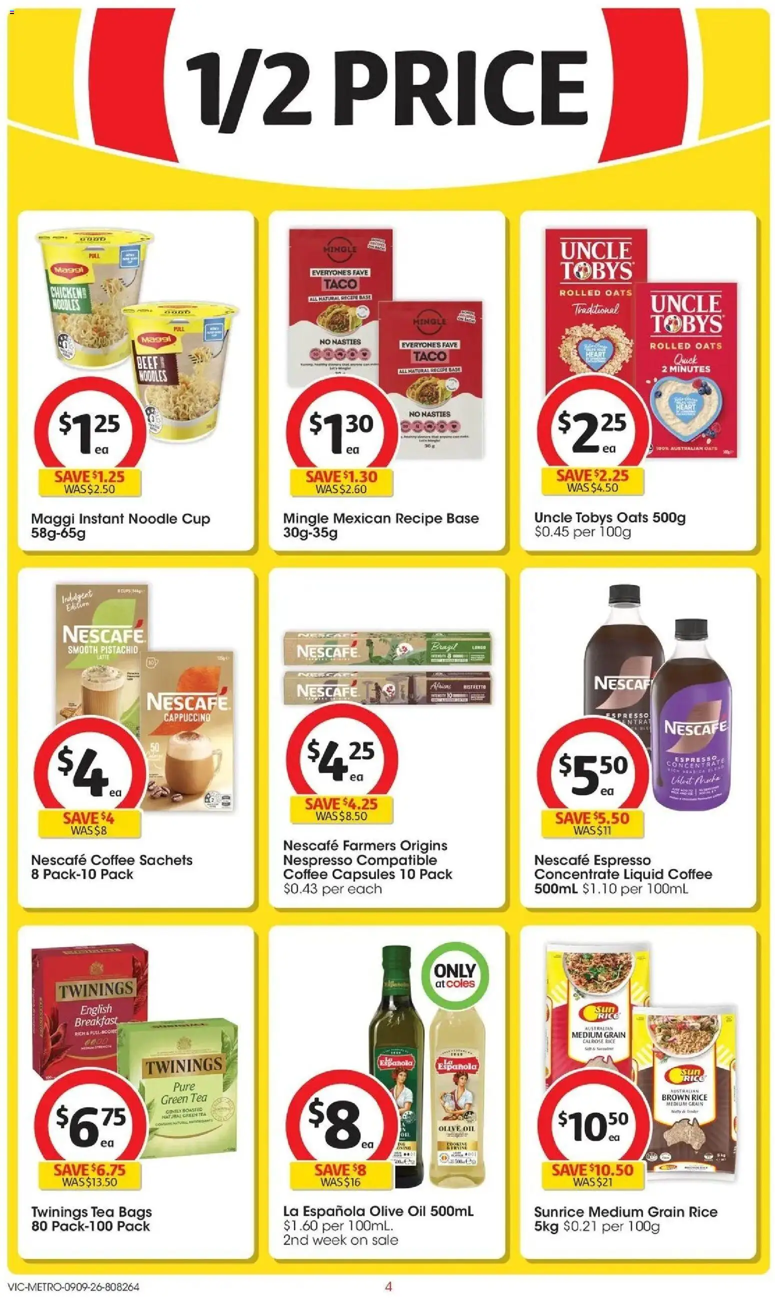 ﻿Coles catalogue valid from 09/09/2026 > Online Australia | Page: 4 | Products: Chicken, Rice, Noodles, Cappuccino