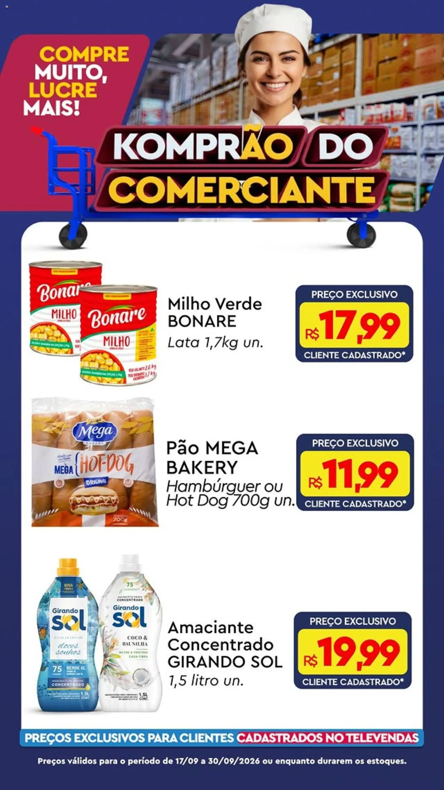 Komprao Atacadista Folheto - válido de 17/09/2026 | Página: 1 | Produtos: Milho verde, Girando sol, Pão, Doces