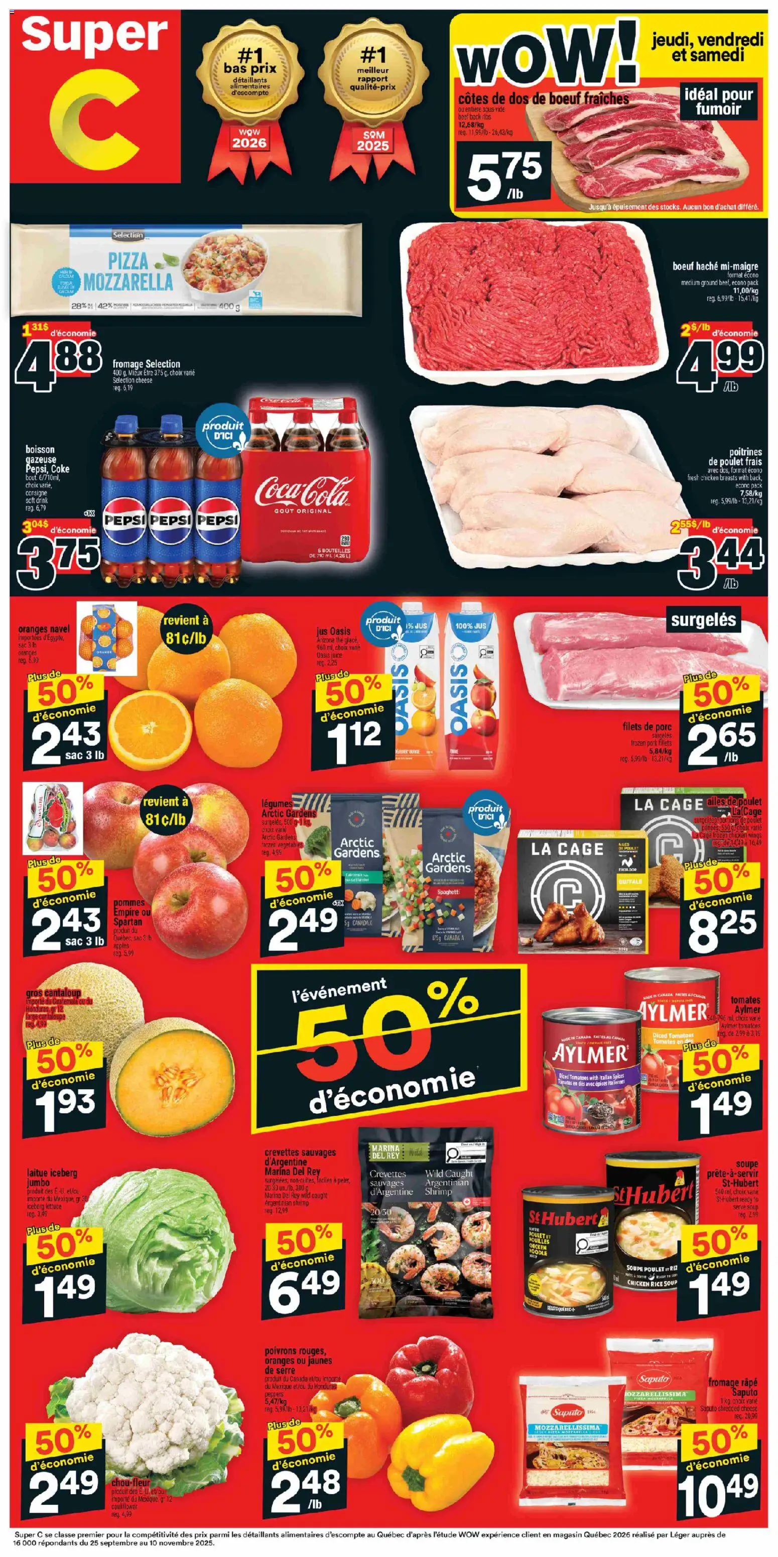 Super C flyer valid from 09.04.2026 | Page: 1 | Products: Chicken breasts, Pizza, Juice, Tomatoes