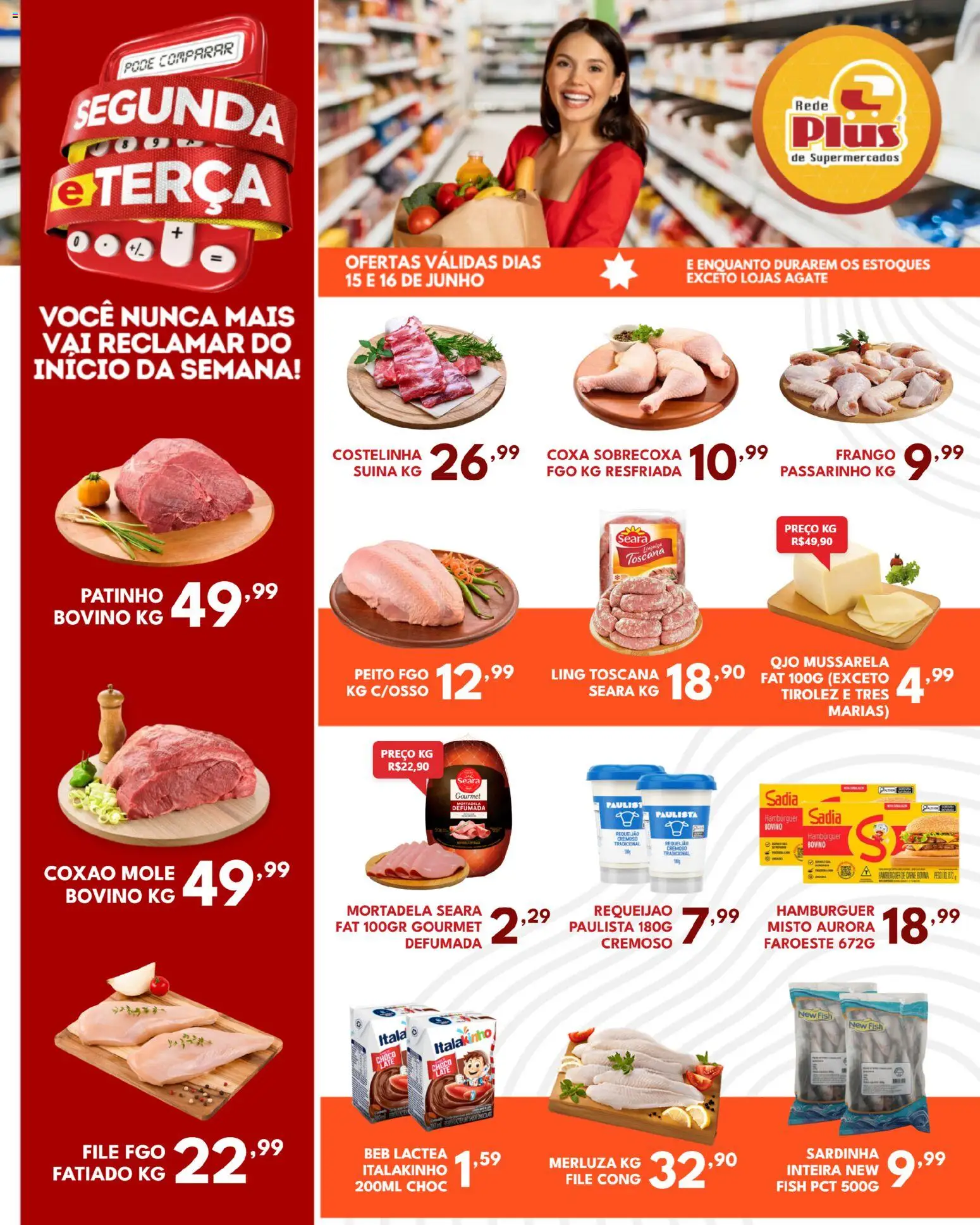Rede Plus Supermercados Folheto - válido de 15.06.2026 | Página: 1 | Produtos: Mortadela, Hambúrguer, Frango, Sardinha