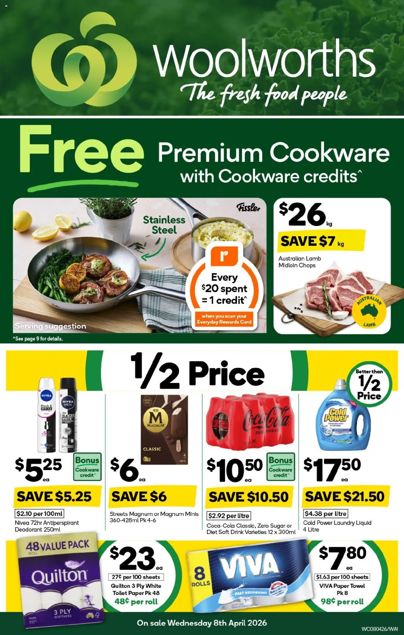 Woolworths catalogue - valid from 08.04.2026 | Page: 1 | Products: Lamb, Deodorant, Antiperspirant, Sugar