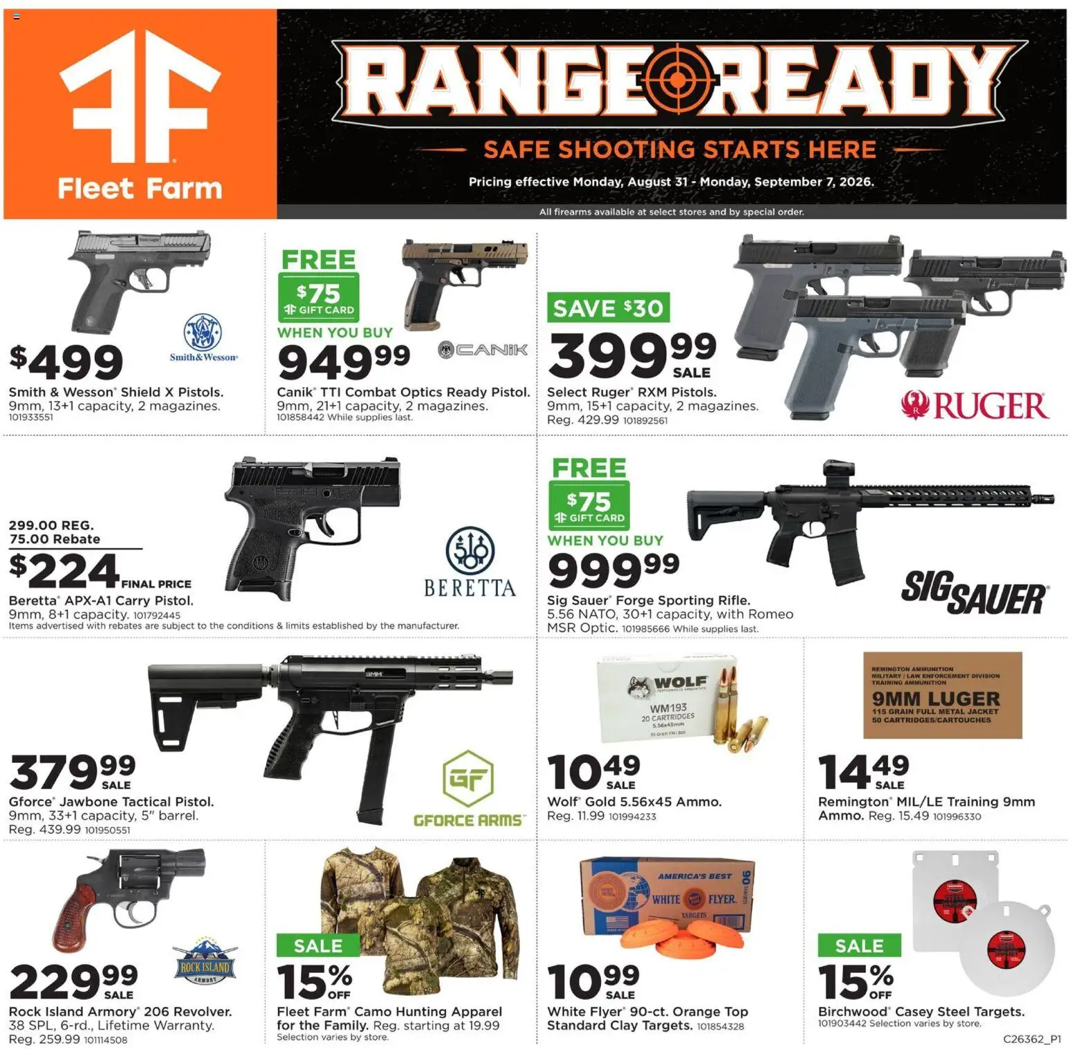 Mills Fleet Farm Ad - valid from 08/31/2026 | Page: 1 | Products: Safe, Jacket