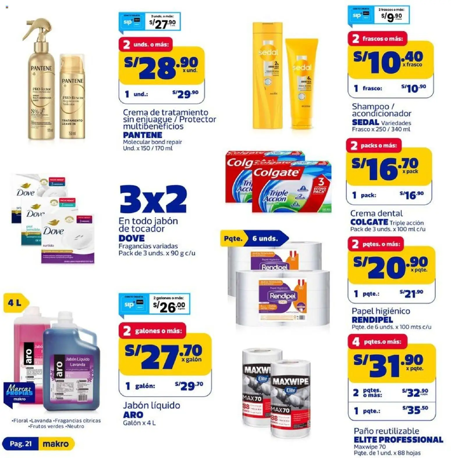Catálogo Makro válido desde 24/09/2026 | Página: 21 | Productos: Shampoo, Acondicionador, Jabón, Papel higiénico