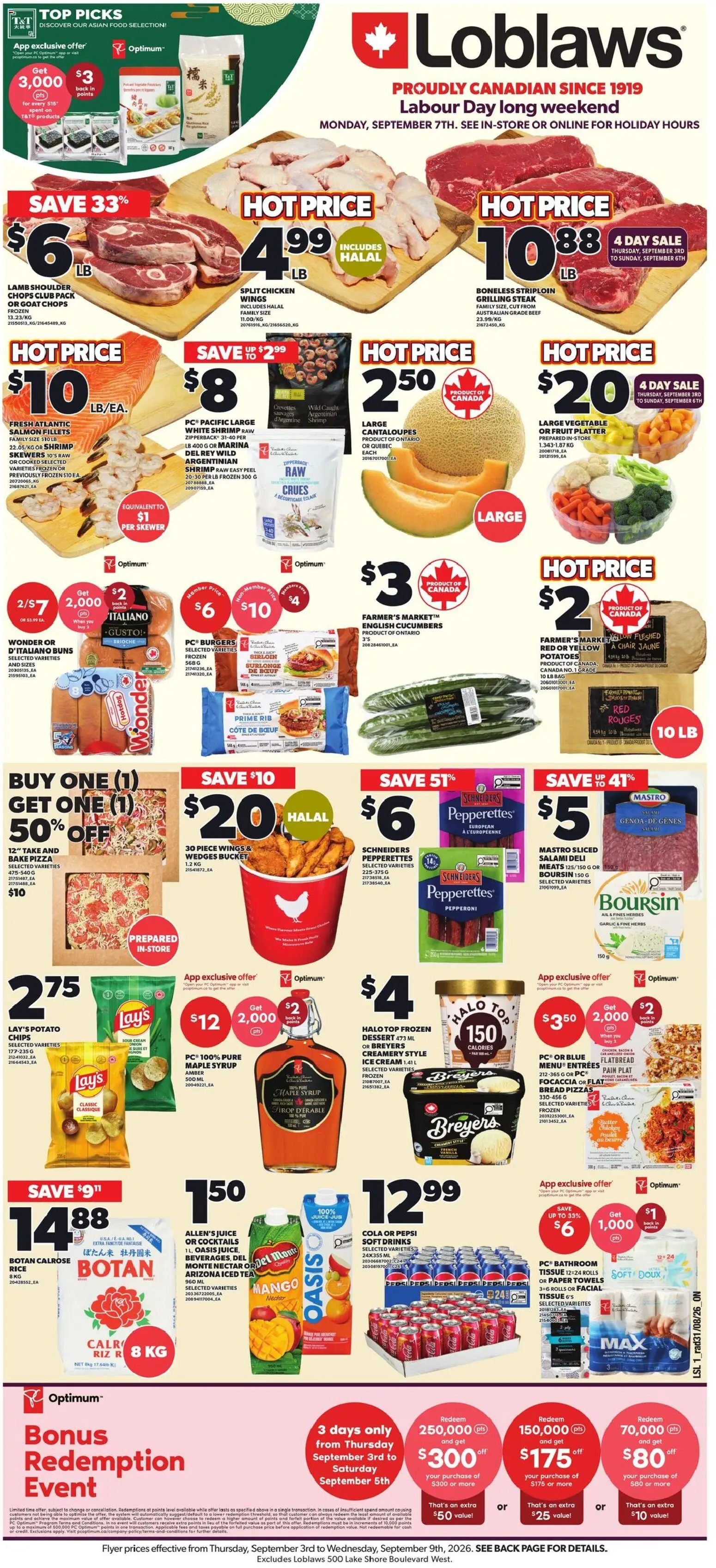 Loblaws flyer valid from Sep 3, 2026 | Page: 1 | Products: Paper towels, Herbs, Bread, Ice