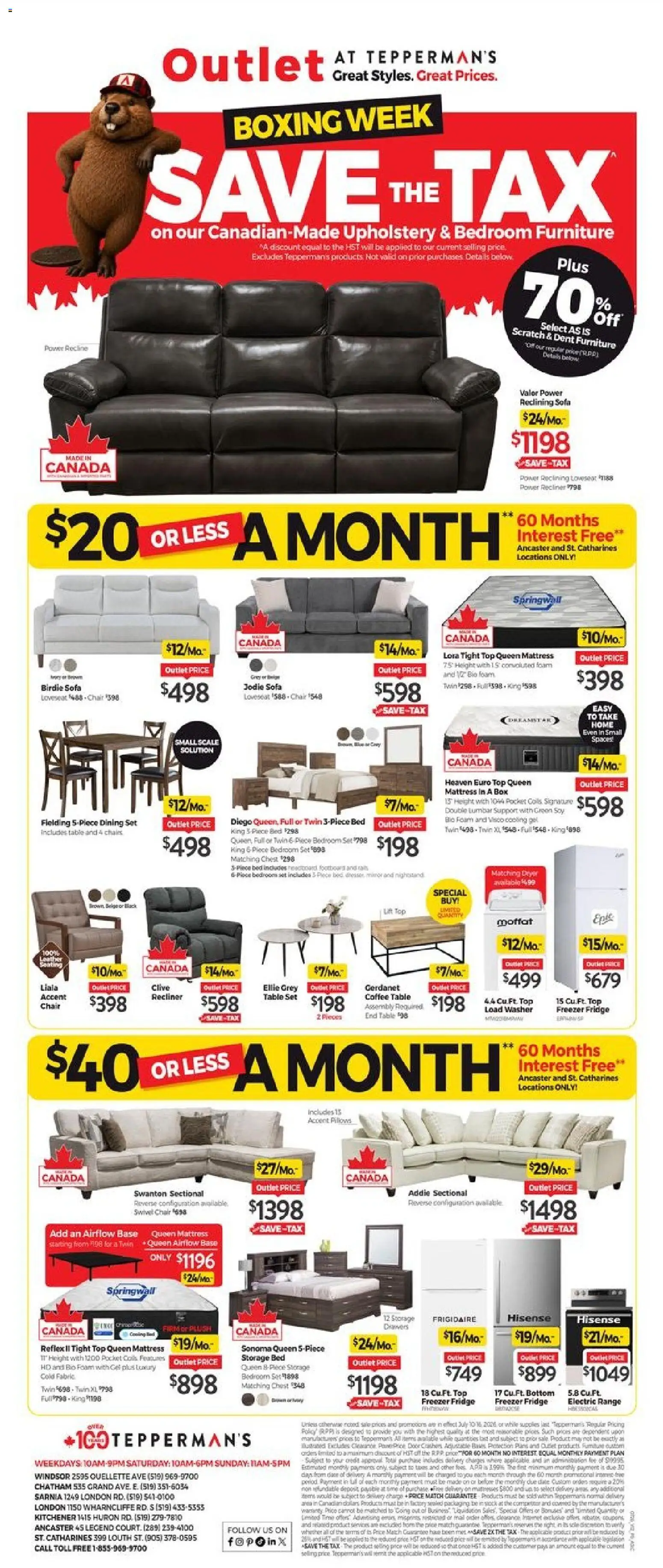Tepperman's flyer valid from Jul 10, 2026 | Page: 1 | Products: Freezer, Coffee table, Table, Chair