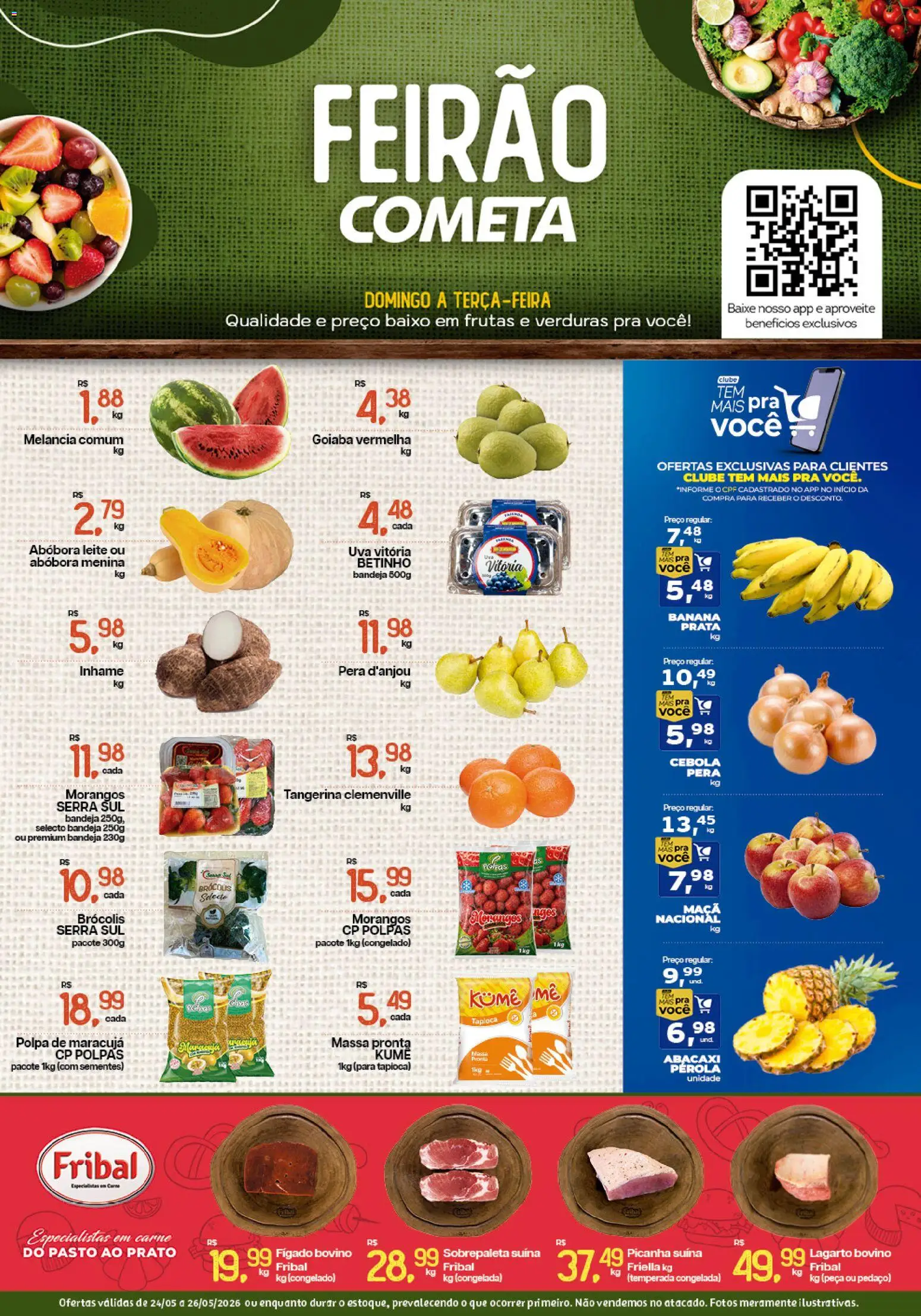 Cometa Supermercados Folheto - válido de 24.05.2026 | Página: 1 | Produtos: Goiaba, Cebola, Pera d'anjou, Abacaxi