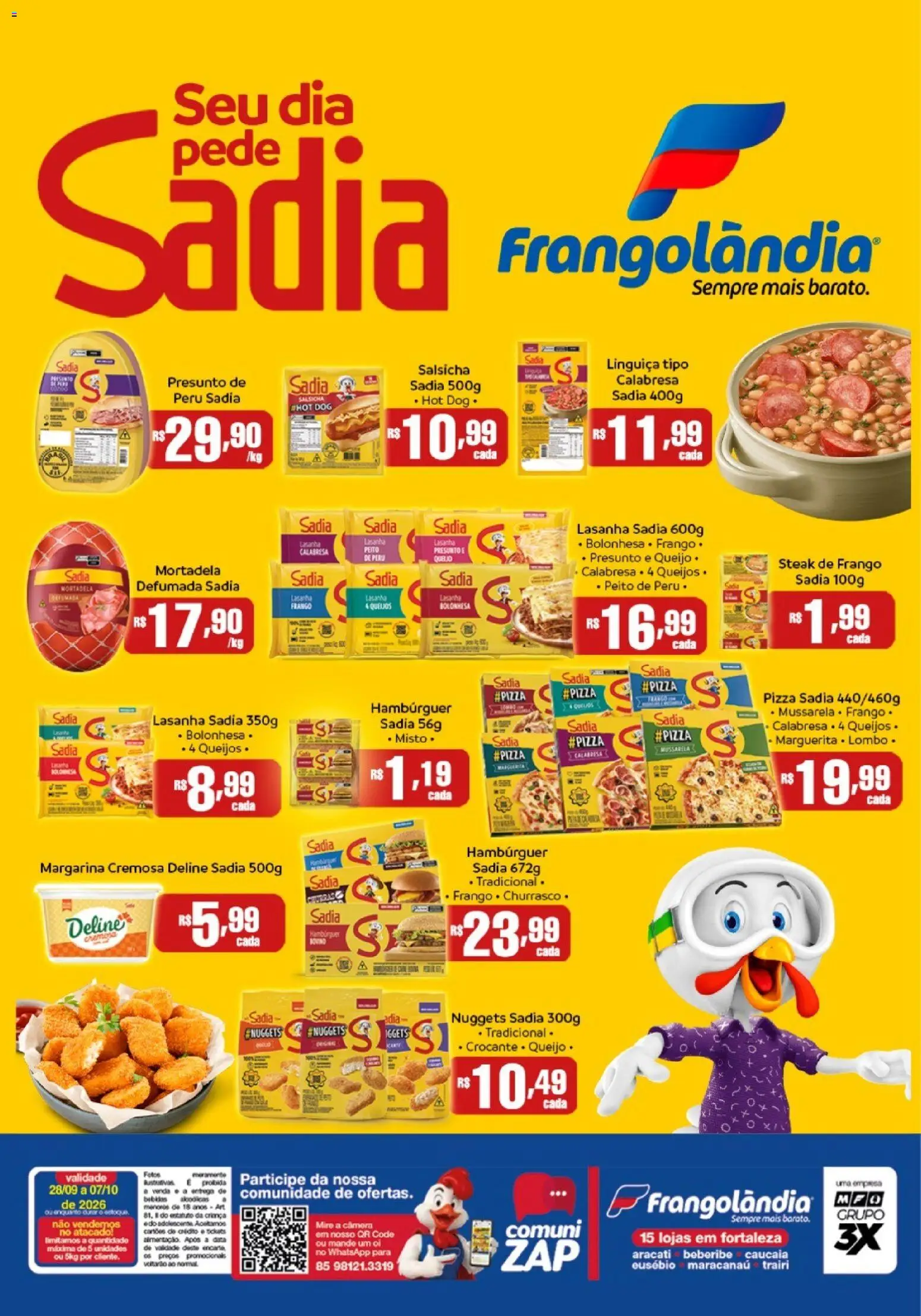Frangolândia Folheto - válido de 28/09/2026 | Página: 1 | Produtos: Steak, Hambúrguer, Peru, Margarina