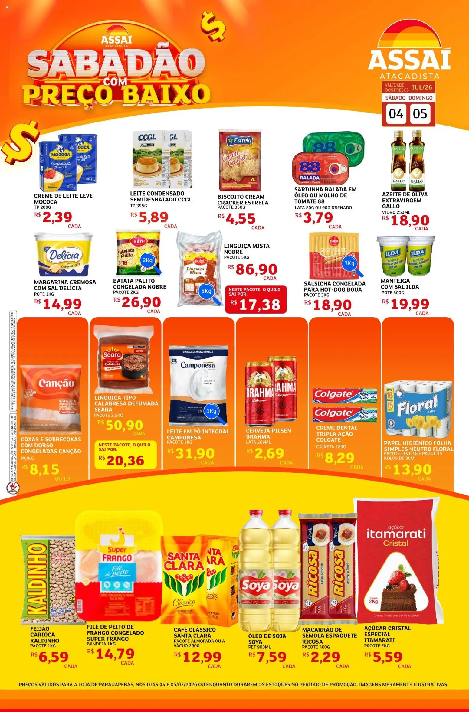 Assaí Atacadista Folheto - válido de 04/07/2026 | Página: 1 | Produtos: Café, Sal, Sardinha, Margarina