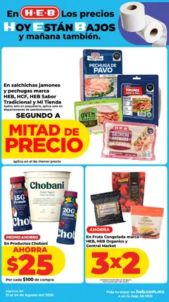 Vista previa de H-E-B folleto, nuevo folleto de la tienda, válido en México a partir del 21/08/2026 | Página: 5 | Productos: Fruta congelada, Jamón, Pavo, Moras azules