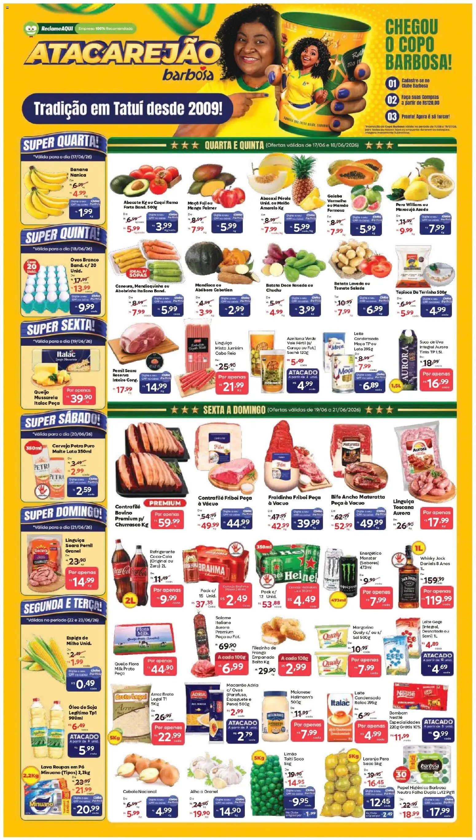 Barbosa Supermercados Folheto - válido de 17.06.2026 | Página: 1 | Produtos: Mandioquinha, Leite, Faca, Óleo