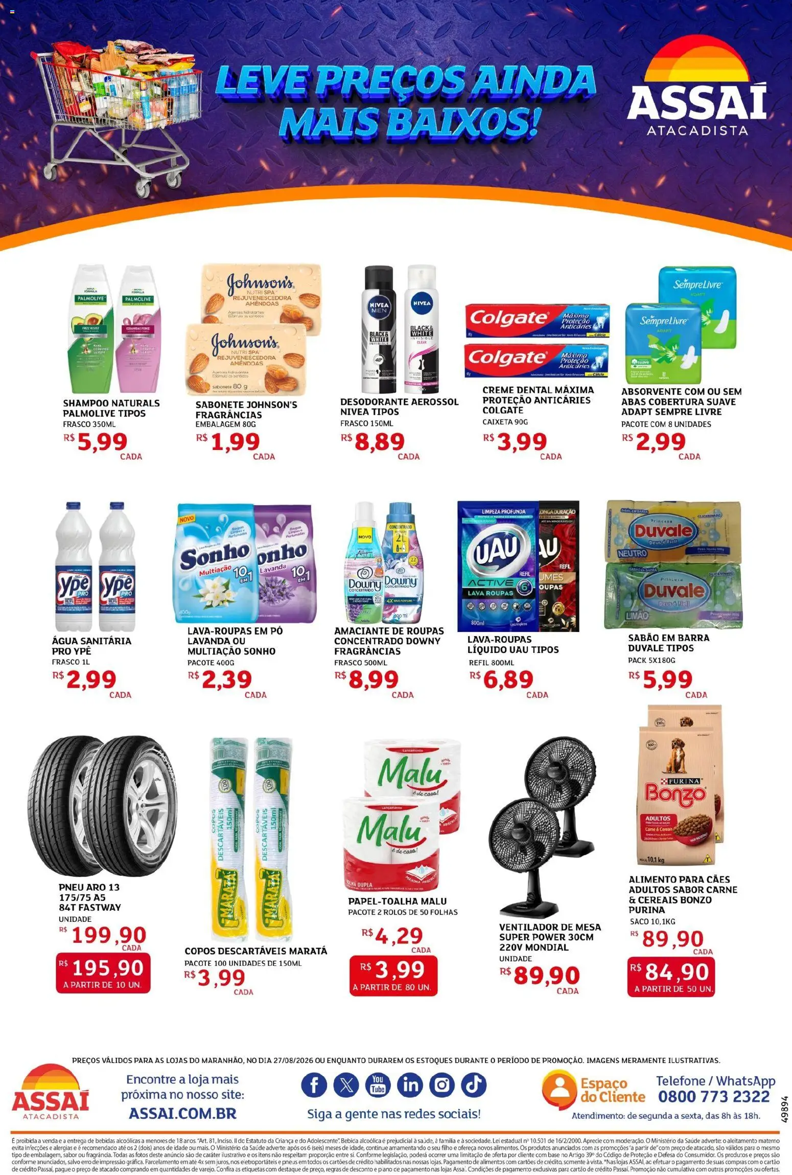Assaí Atacadista Folheto - válido de 27/08/2026 | Página: 2 | Produtos: Ventilador de mesa, Pó, Carne, Amêndoas