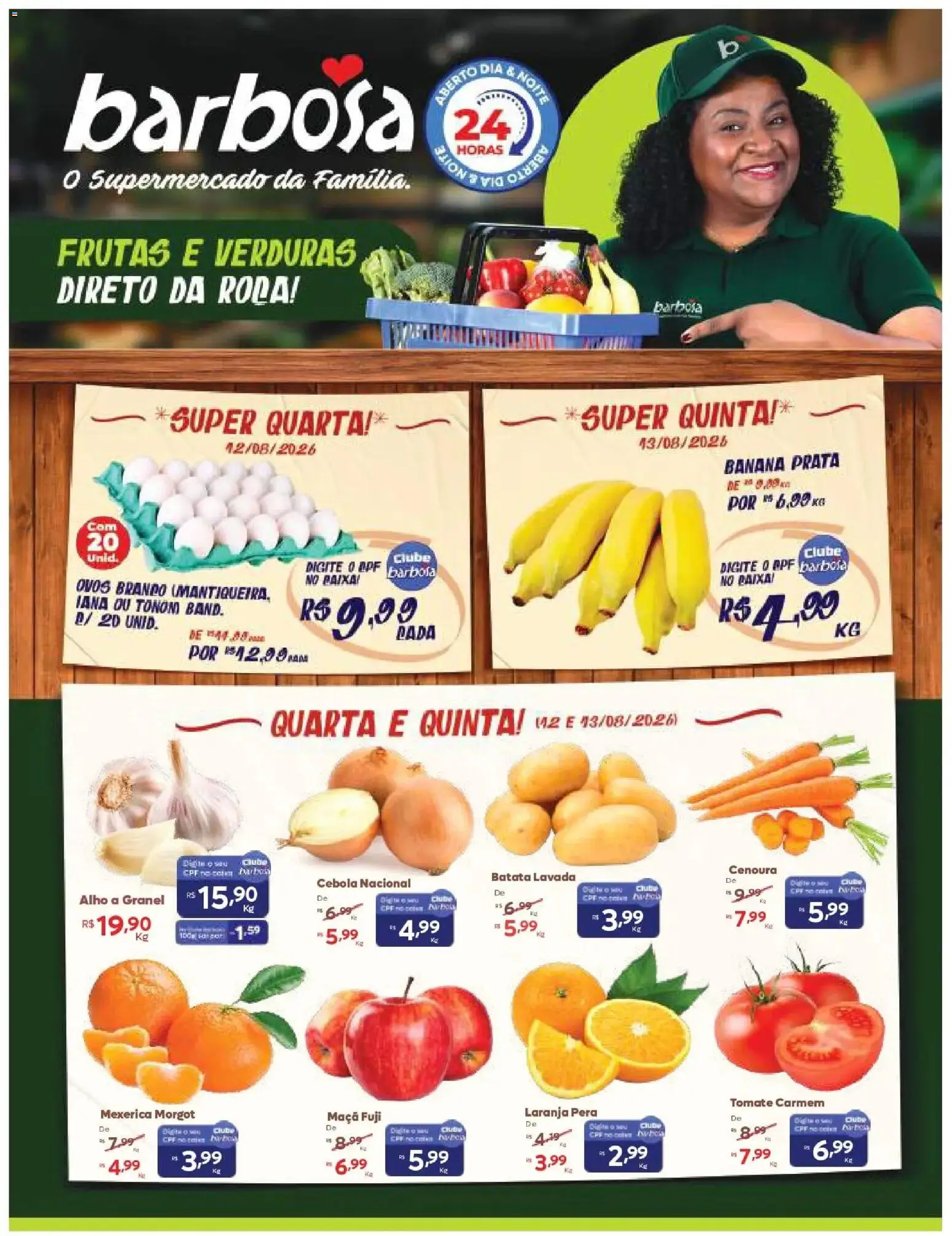 Barbosa Supermercados Folheto - válido de 12/08/2026 | Página: 1 | Produtos: Frutas, Alho, Tomate, Ovos