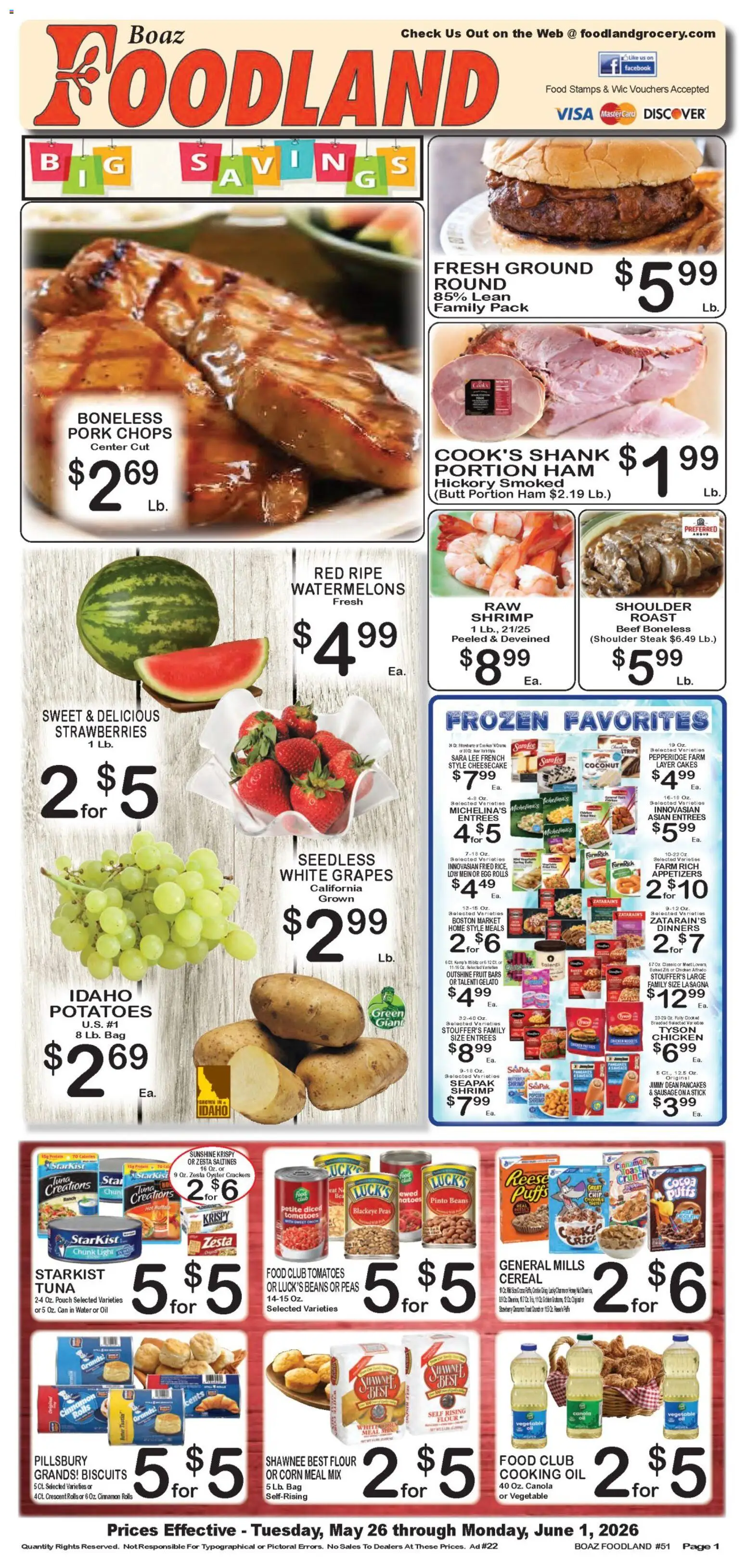 Foodland Weekly Ad - valid from 26.05.2026 | Page: 1 | Products: Pork, Beef, Water, Bag