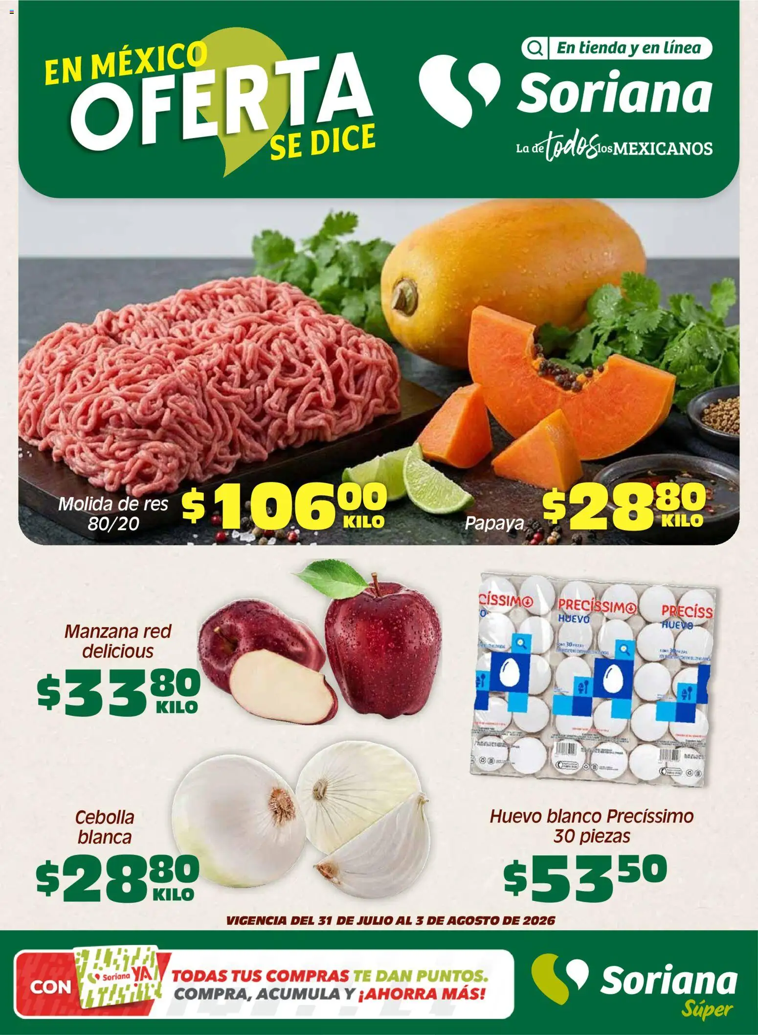 Nuevas ofertas de Soriana válidas en toda la República Mexicana desde el 31/07/2026. ¡Encuentra las mejores ofertas en Soriana Fin de Semana Súper: Edo. de Mex y Valle de México! | Página: 1 | Productos: Manzana, Huevo, Res, Té