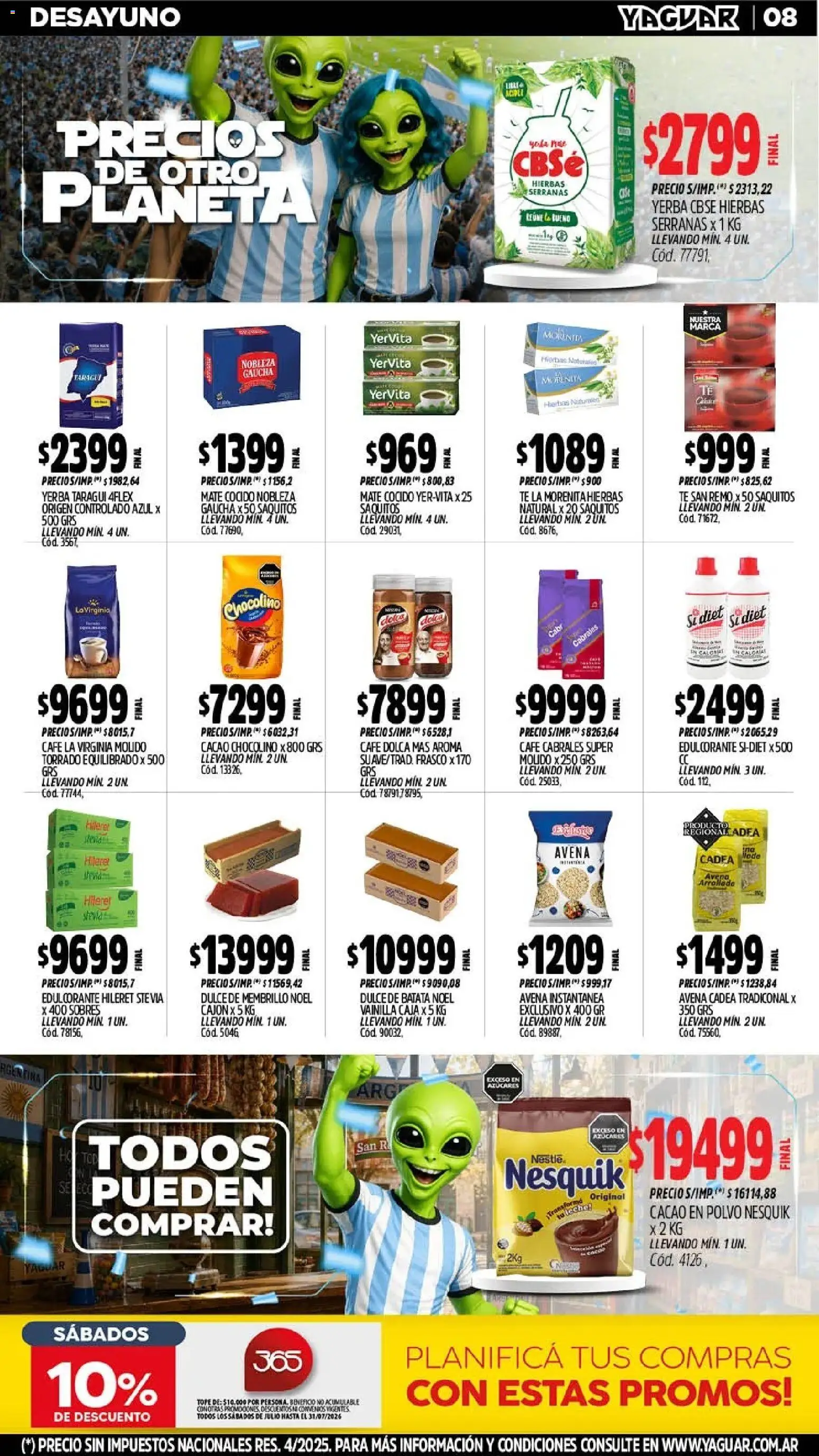 Yaguar - Oferta Semanal San Juan │ válido desde el 13/07/2026 | Página: 9 | Productos: Batata, Yerba, Edulcorante, Avena