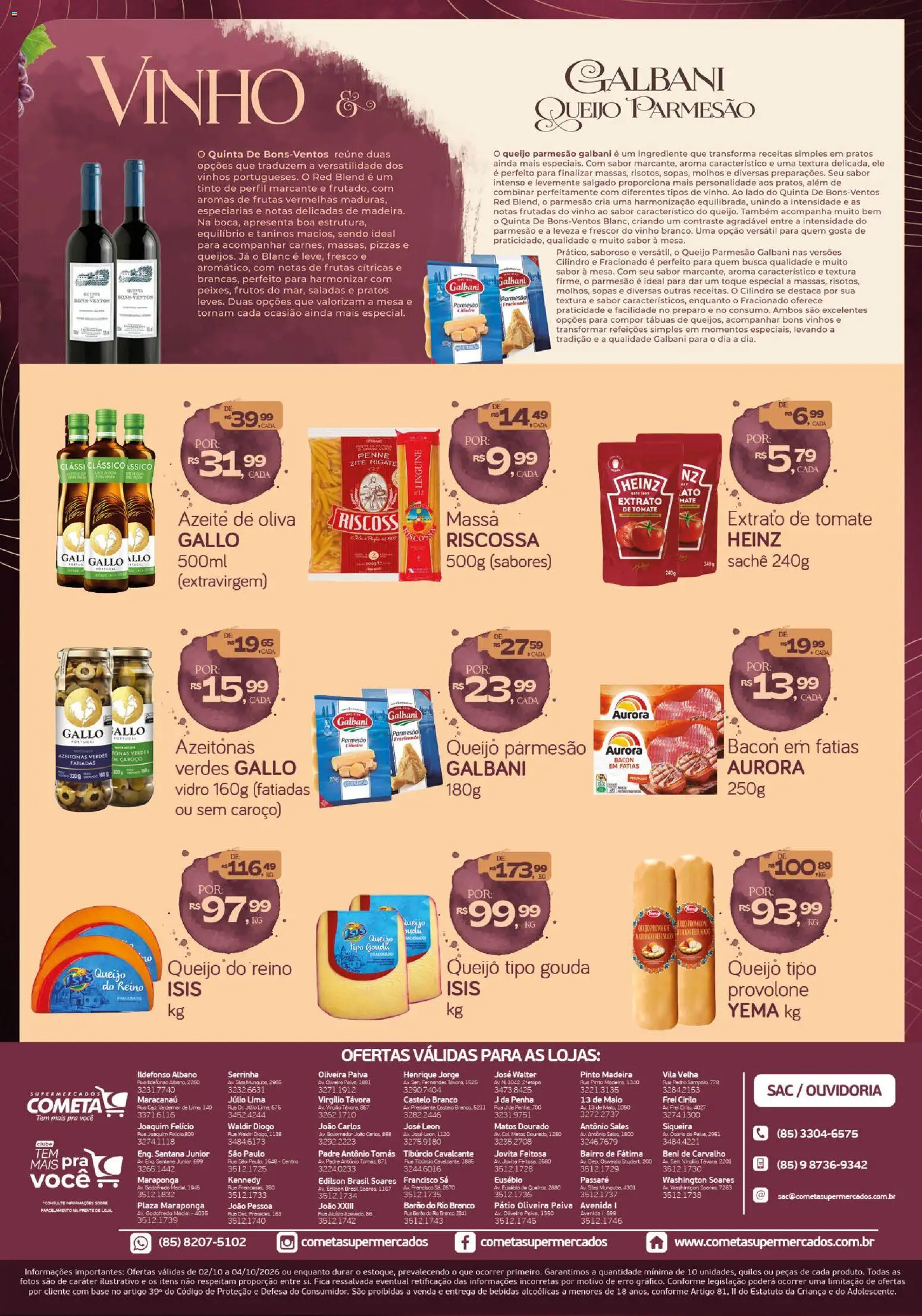 Cometa Supermercados Folheto - válido de 02/10/2026 | Página: 3 | Produtos: Frutas, Gouda, Massa, Molhos