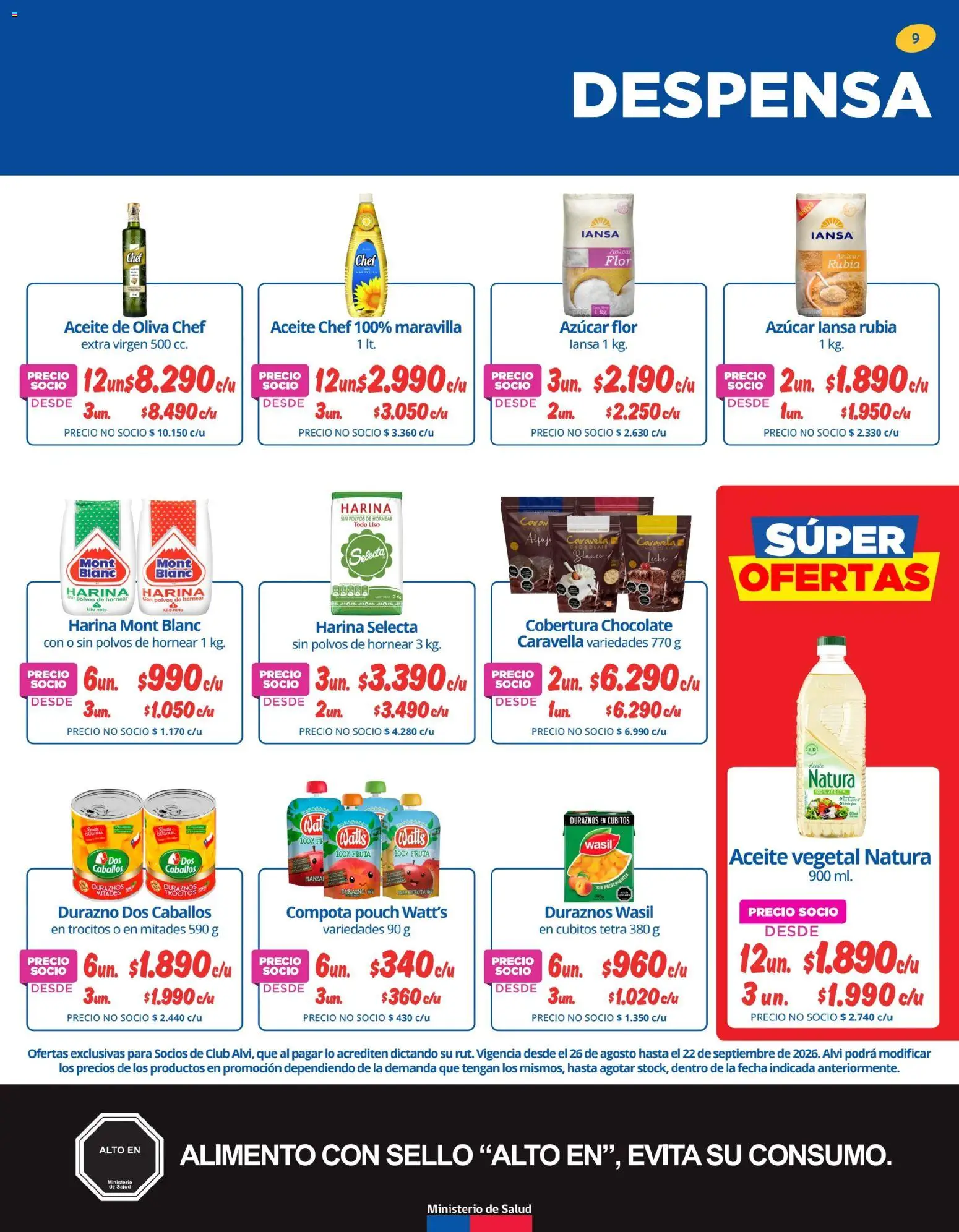 Alvi catálogo │ válido desde el 25.08.2026 | Página: 9 | Productos: Oliva, Harina, Durazno, Aceite
