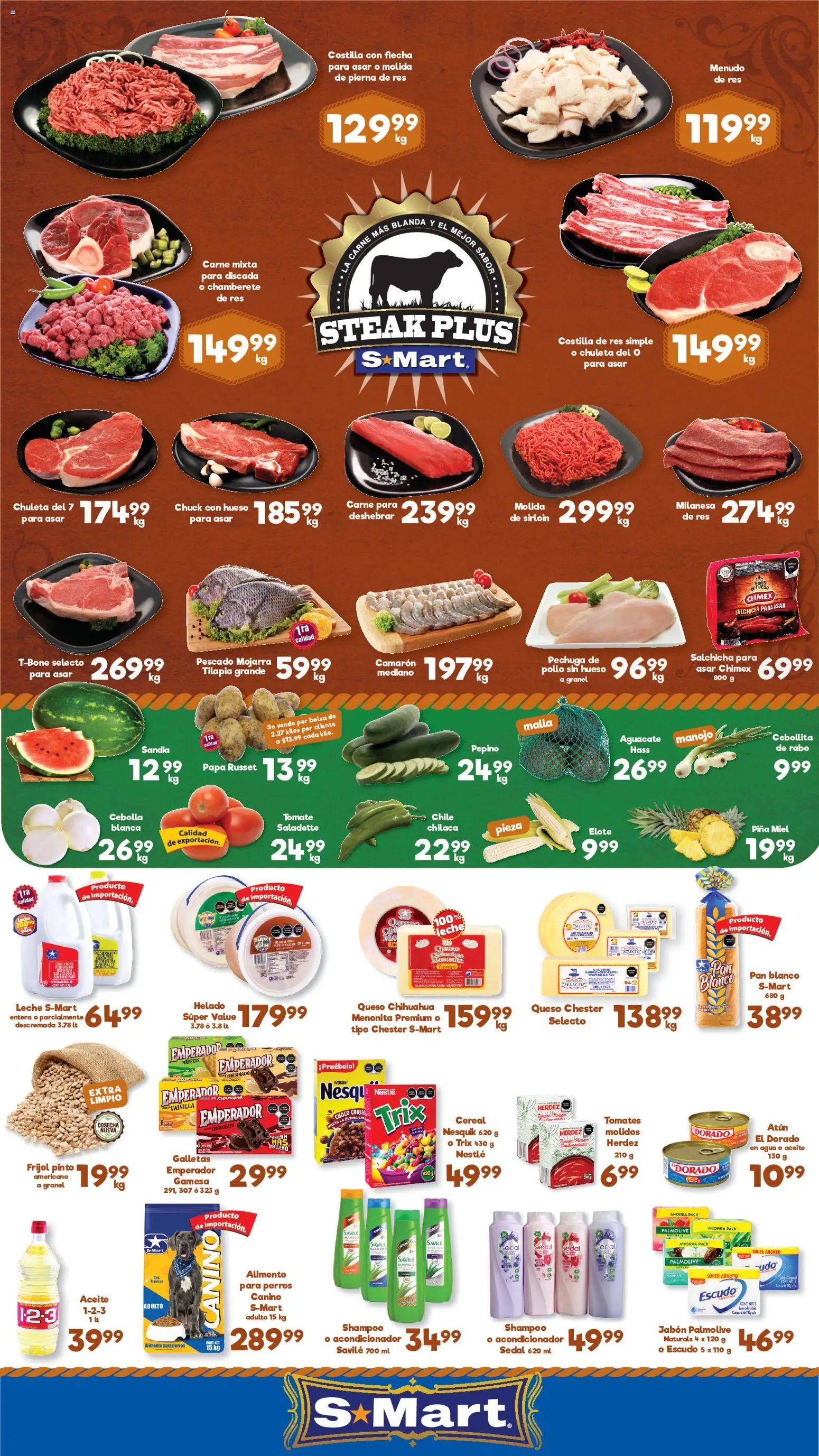 Nuevas ofertas de S-Mart válidas en toda la República Mexicana desde el 31/07/2026. ¡Encuentra las mejores ofertas en S-Mart folleto Chihuahua! | Página: 1 | Productos: Pollo, Papa, Salchicha, Queso