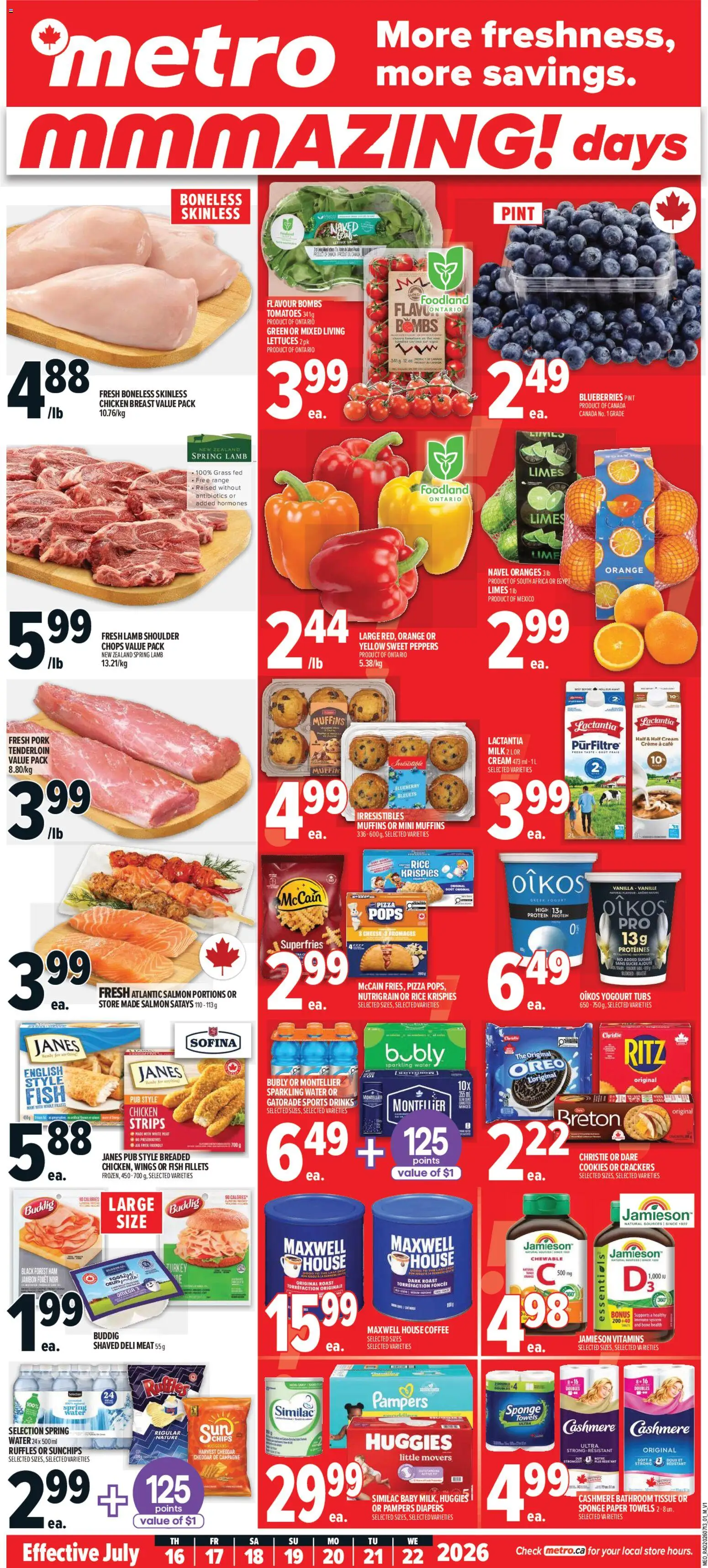 Metro flyer valid from Jul 16, 2026 | Page: 1 | Products: Cream, Yogurt, Ham, Oranges