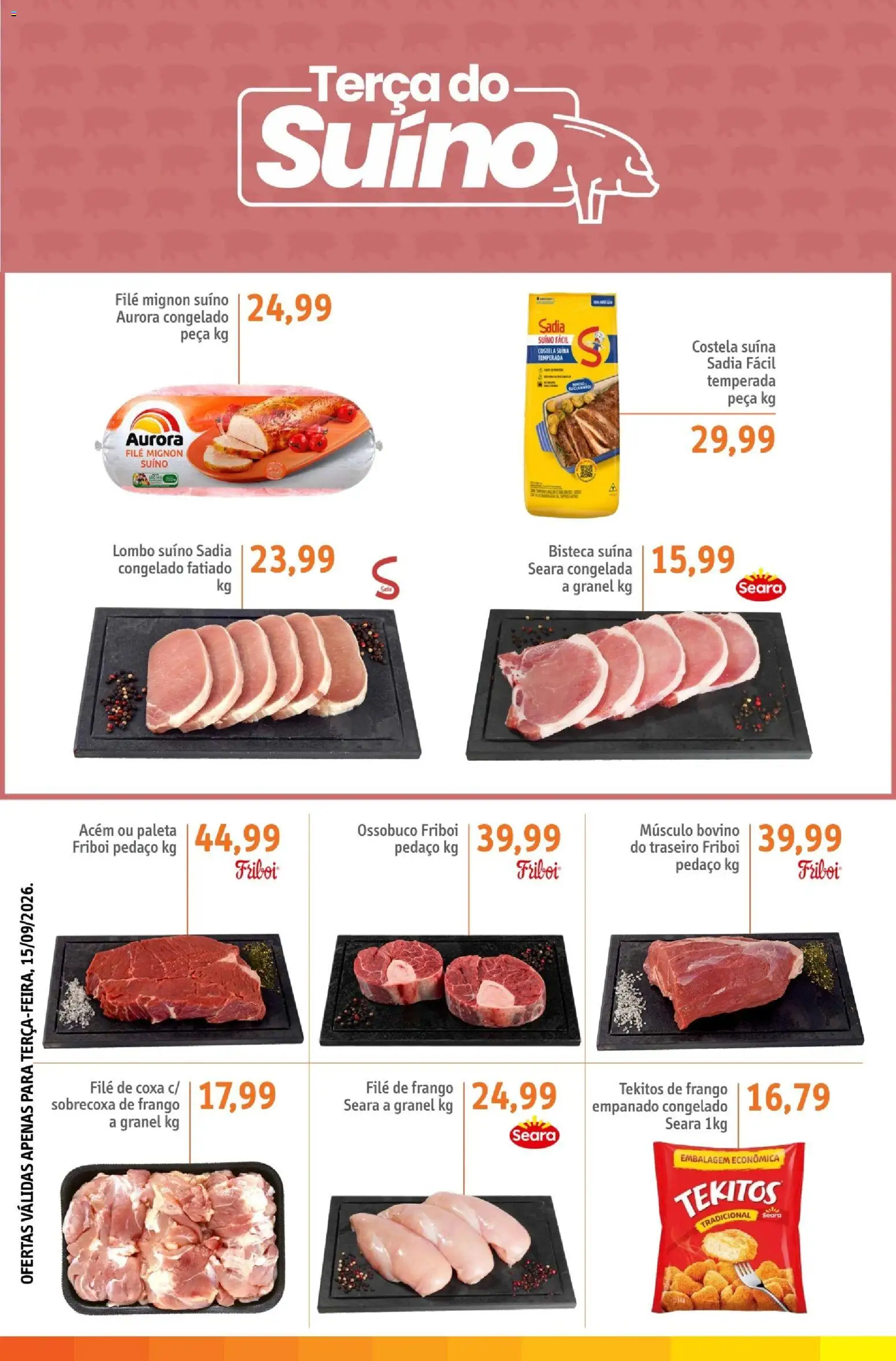 Sonda Folheto - válido de 15/09/2026 | Página: 2 | Produtos: Sobrecoxa de frango, Filé mignon suíno, Acém, Lombo