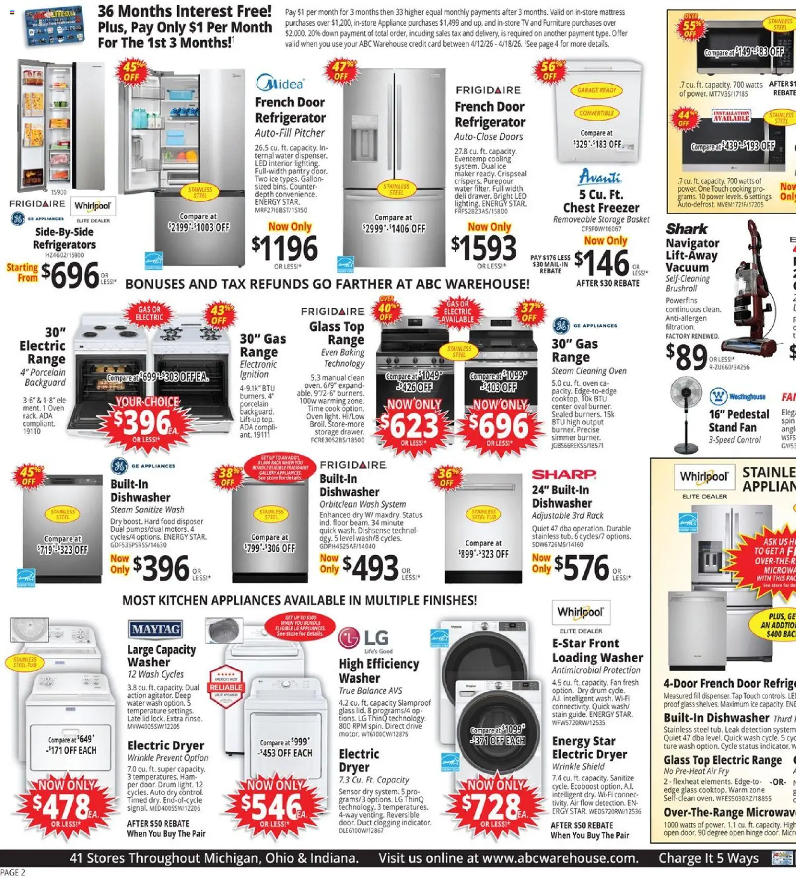 ABC Warehouse Weekly Ad - valid from 12.04.2026 | Page: 2 | Products: Ham, Water, Dryer, Dishwasher