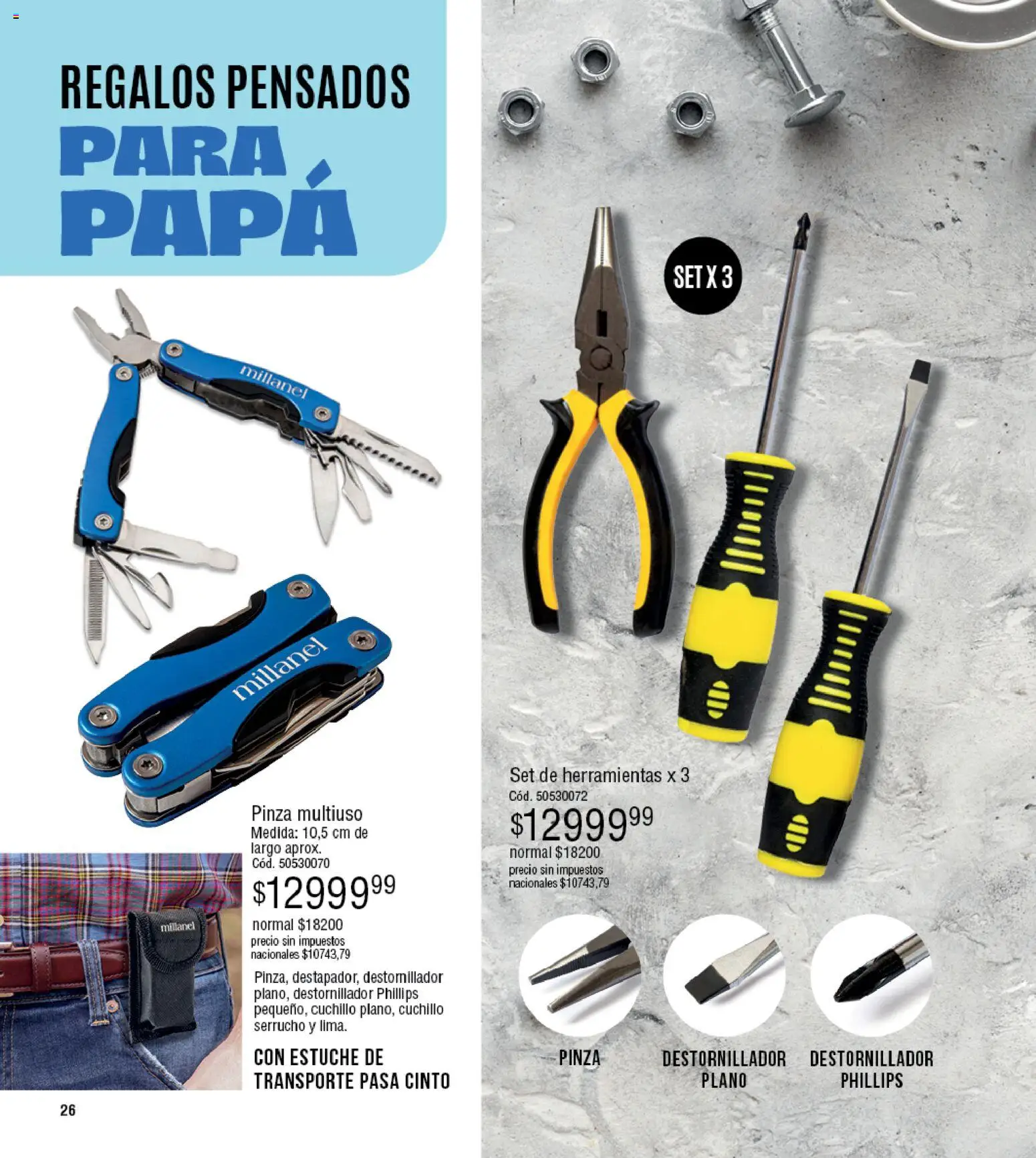 Millanel - Catálogo │ válido desde el 25.05.2026 | Página: 26 | Productos: Cuchillo, Pinza, Papa, Estuche