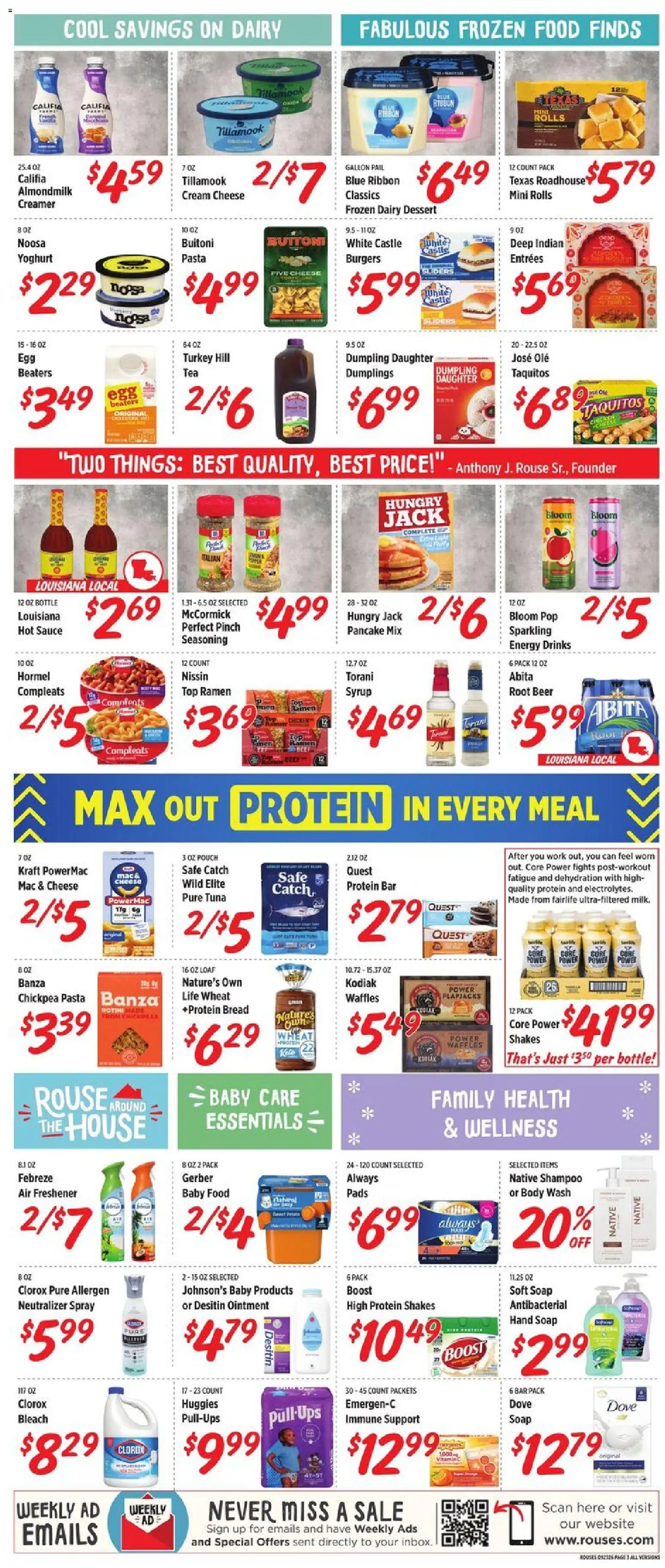 Rouses Weekly Ad - AL - valid from 09/23/2026 | Page: 6 | Products: Waffles, Protein bar, Pasta, Sauce