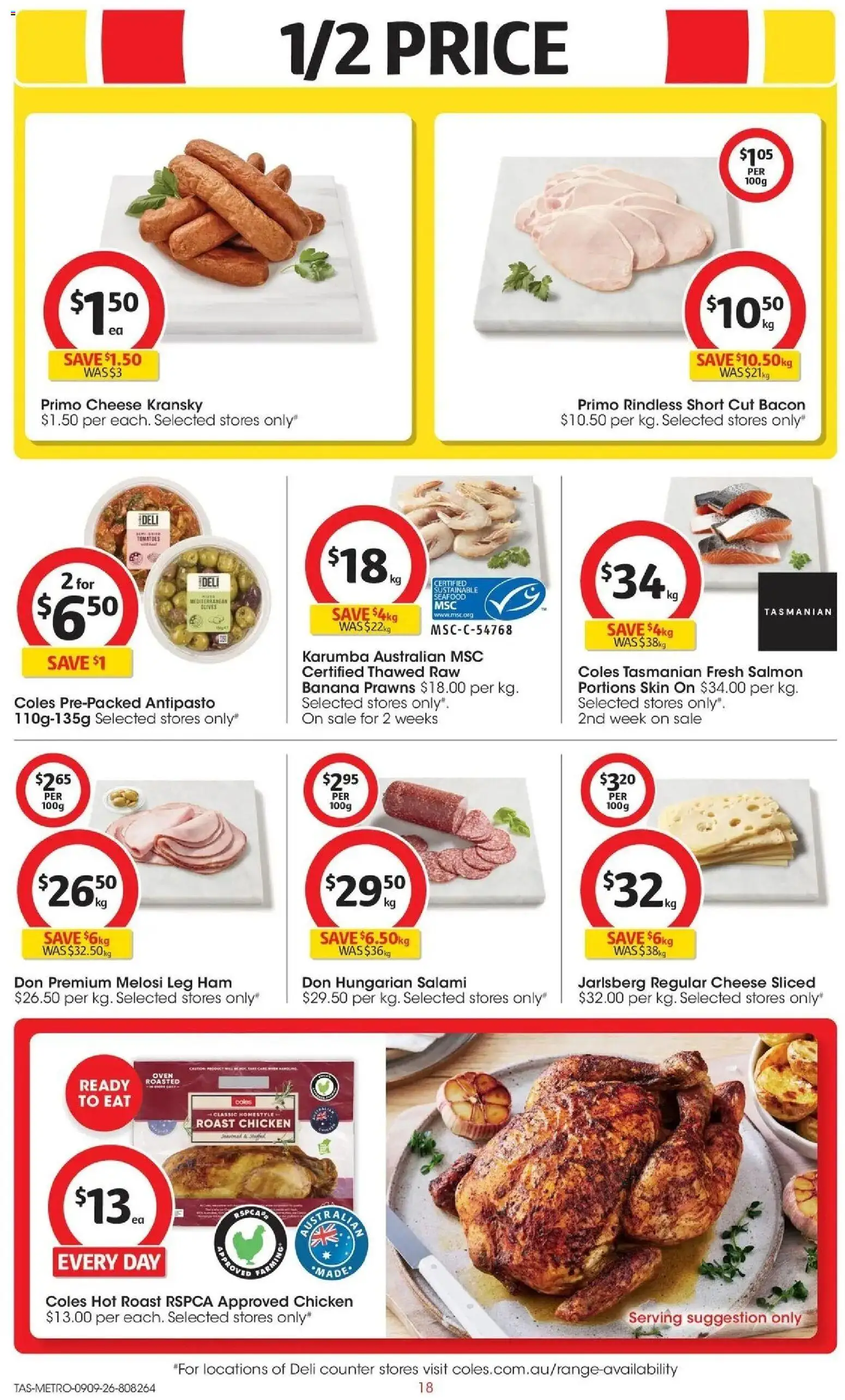 Coles catalogue - valid from 09/09/2026 | Page: 18 | Products: Ham, Chicken, Olives, Sausages