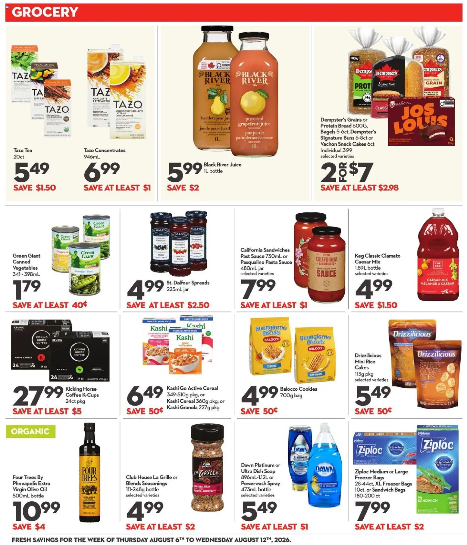Longo's flyer valid from Aug 6, 2026 | Page: 12 | Products: Tea, Pasta, Cookies, Oil