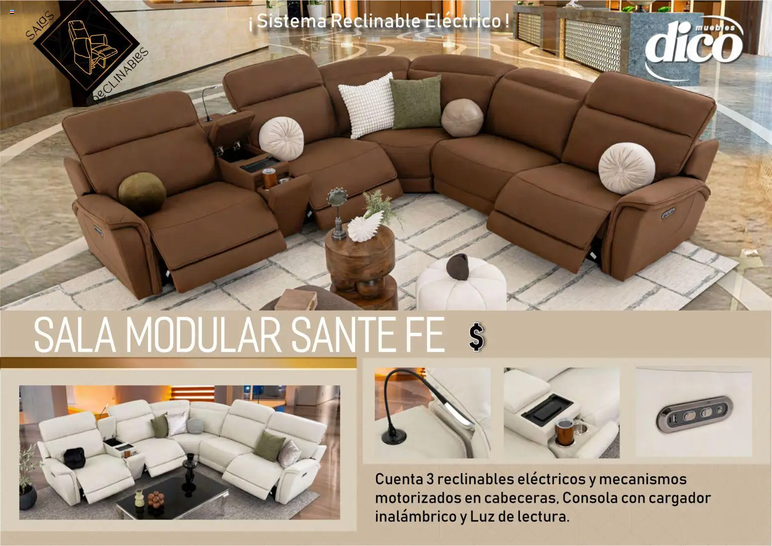 Nuevas ofertas de Muebles Dico válidas en toda la República Mexicana desde el 27.03.2026. ¡Encuentra las mejores ofertas en Muebles Dico catálogo Salas reclinables ! | Página: 9 | Productos: Cargador, Modular