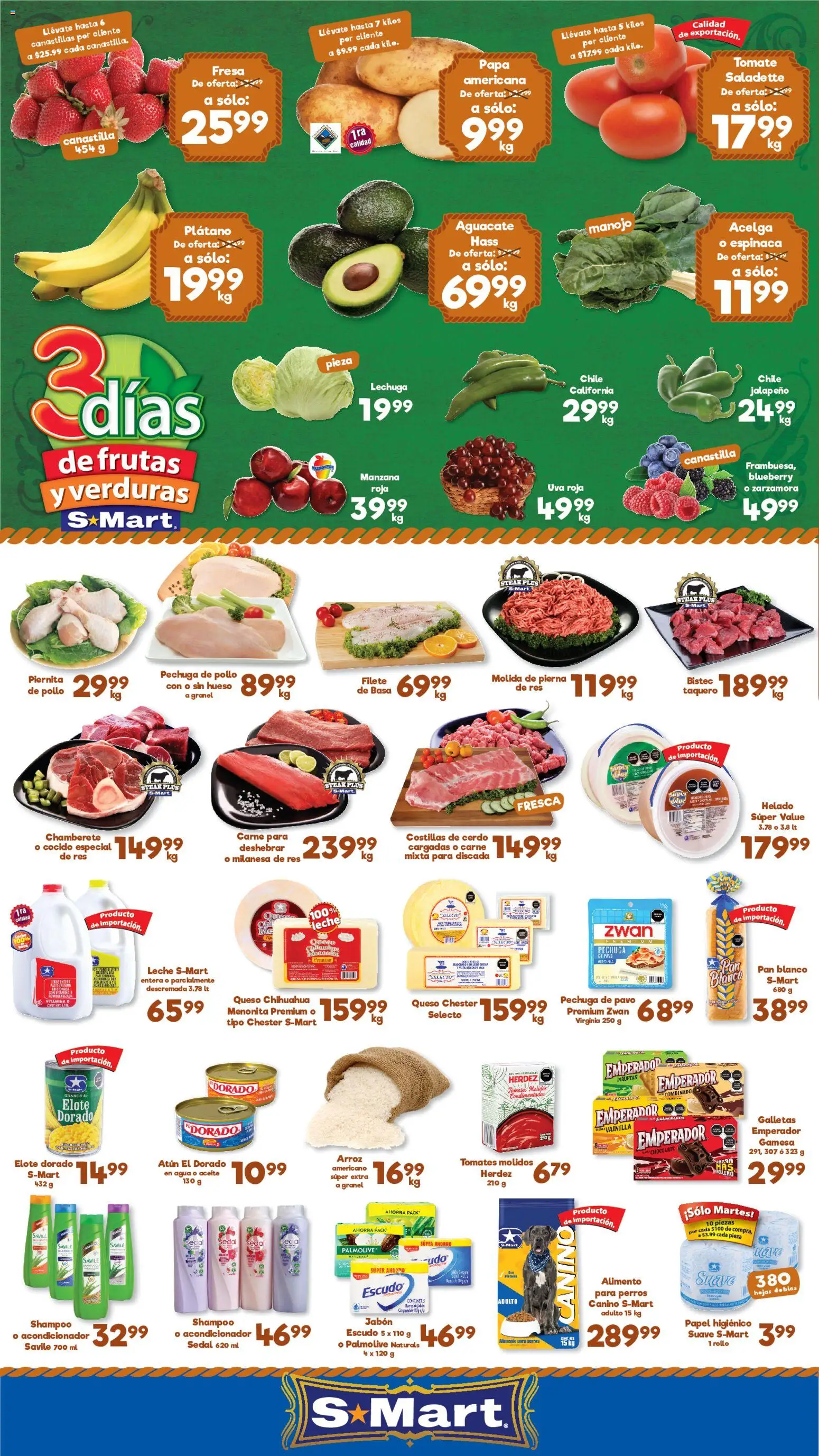 Nuevas ofertas de S-Mart válidas en toda la República Mexicana desde el 28/07/2026. ¡Encuentra las mejores ofertas en S-Mart folleto Juárez! | Página: 1 | Productos: Pollo, Milanesa, Uva, Arroz