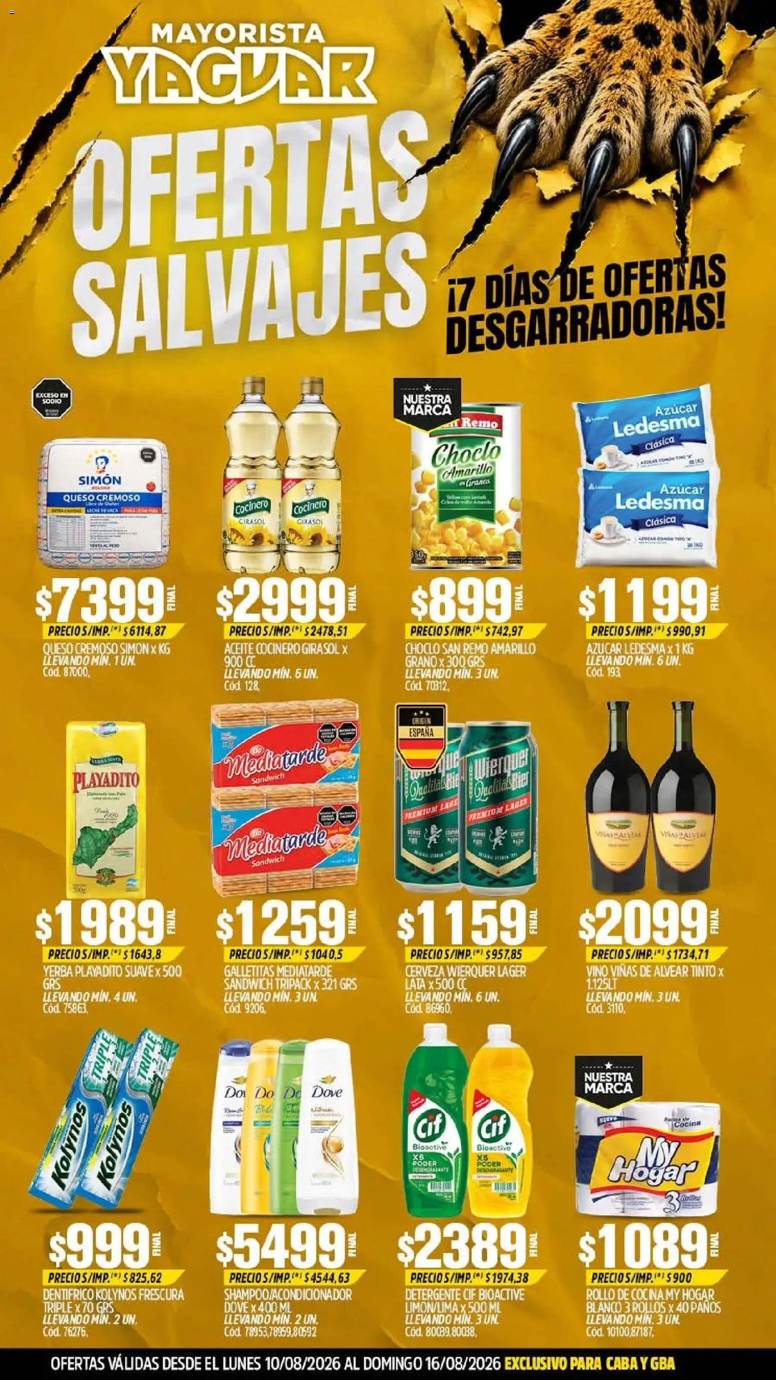 Yaguar - Oferta Semanal Buenos Aires │ válido desde el 10/08/2026 | Página: 1 | Productos: Cocina, Galletitas, Azucar, Aceite